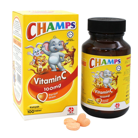 Champs Vitamin C 100mg Chewable Tablet 100's (Orange Flavour)