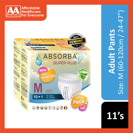 Absorba Super Plus Adult Pull Up Pants Size M 11's (60-120cm / 24-47 inches) [New Packaging]