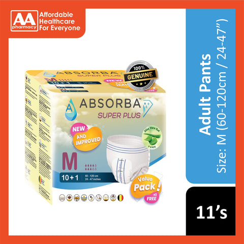 Absorba Super Plus Adult Pull Up Pants Size M 11's (60-120cm / 24-47 inches) [New Packaging]
