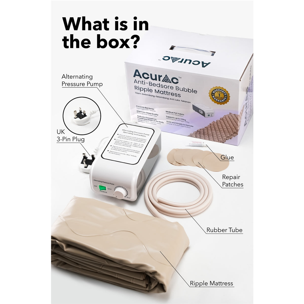 Acurac Anti-Bedsore Bubble Ripple Mattress - 1 Year Warranty
