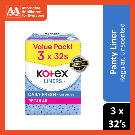 Kotex Liners (Daily Fresh, Regular, Unscented) 3x32's