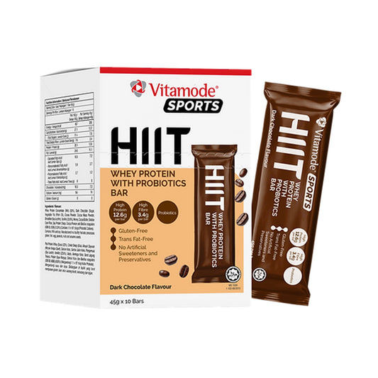 Vitamode Sports HIIT Whey Protein with Probiotics Bar (Dark Chocolate) 45gx10's