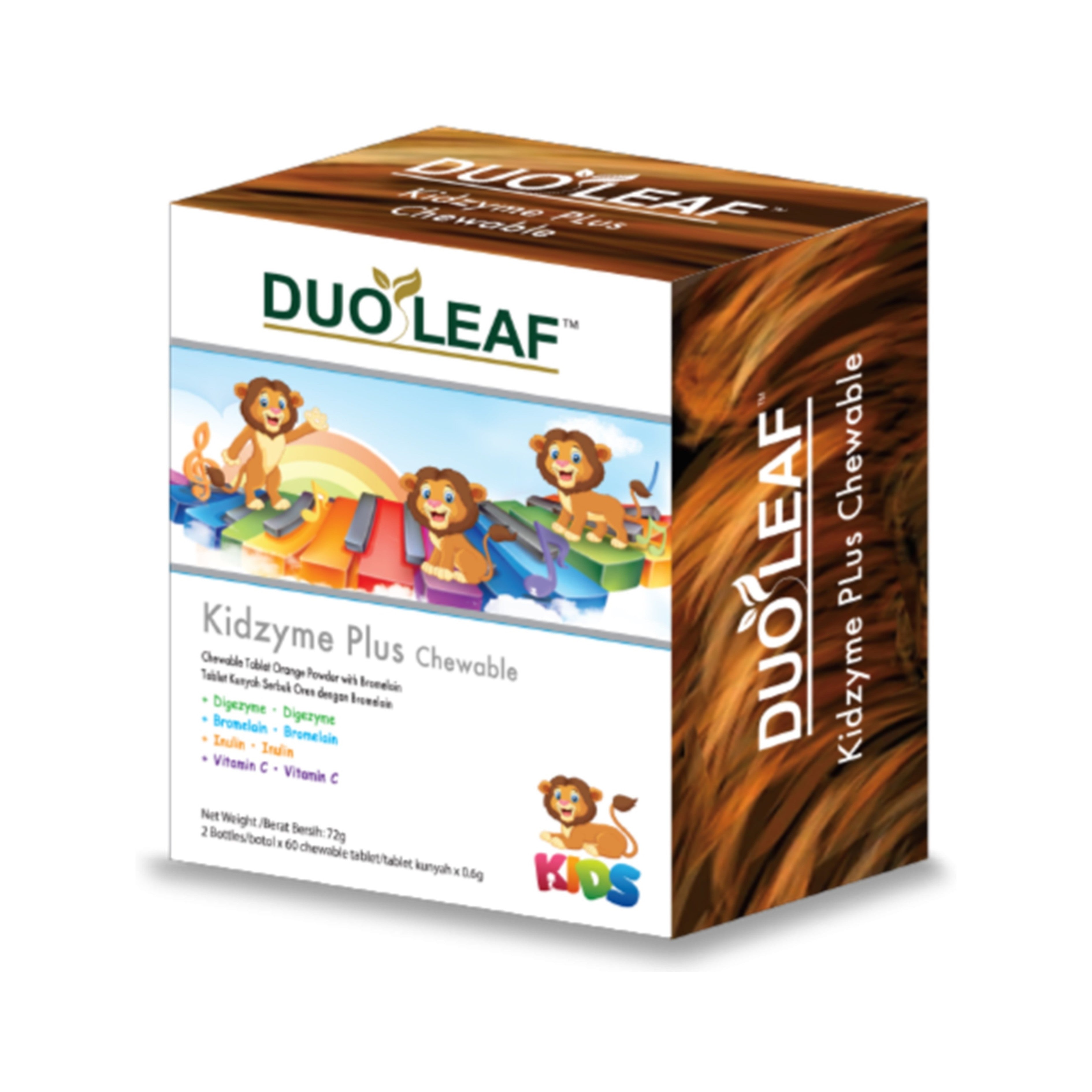 Duoleaf Kidzyme Plus Chewable Tablet 2x60's (Orange Flavour)