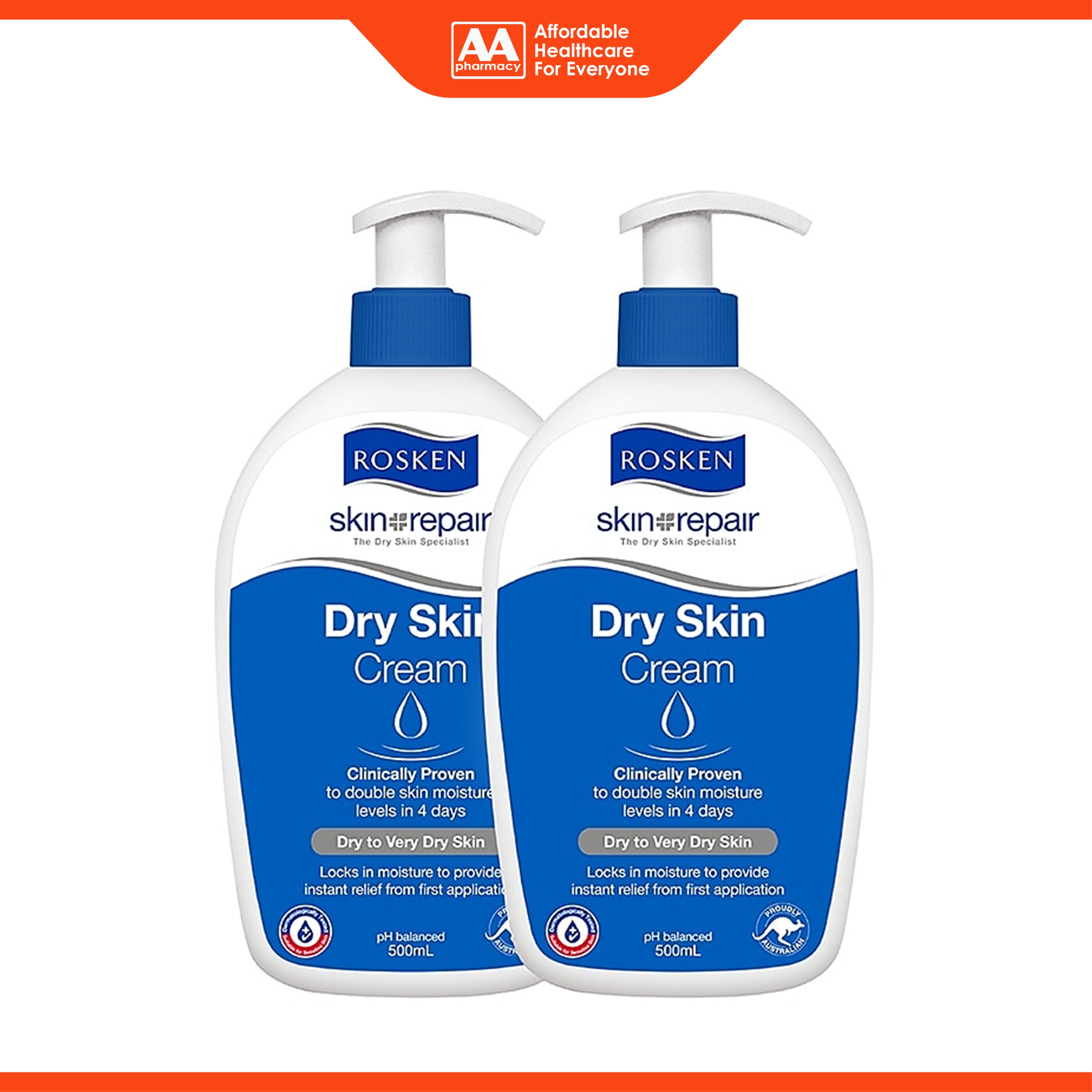Rosken Skin Repair Dry Skin Cream 500mLx2's [Value Pack]