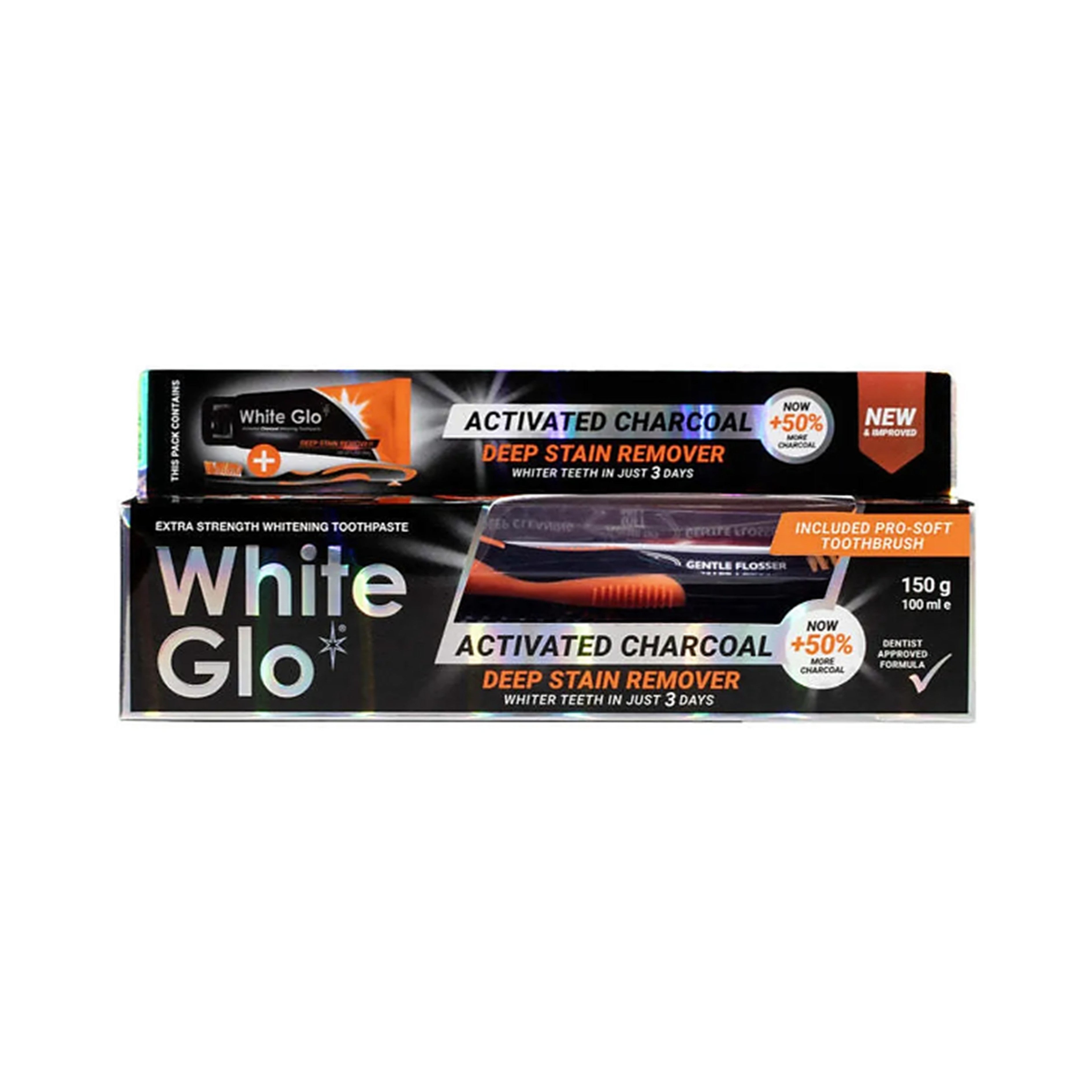 White Glo Extra Strength Whitening Toothpaste - Activated Charcoal Deep Stain Remover (150g)