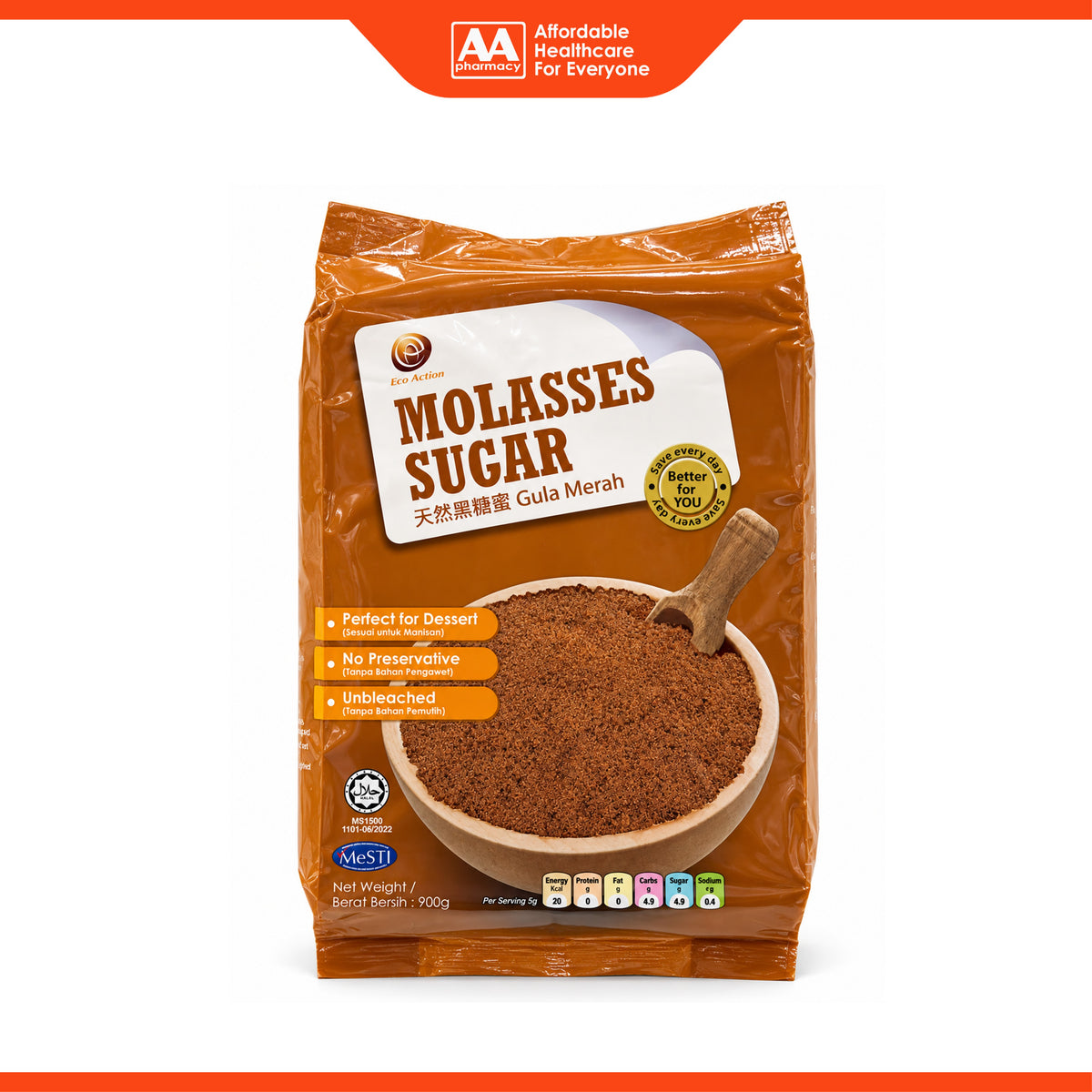 Eco Action Natural Unbleached Molasses Sugar (900g)