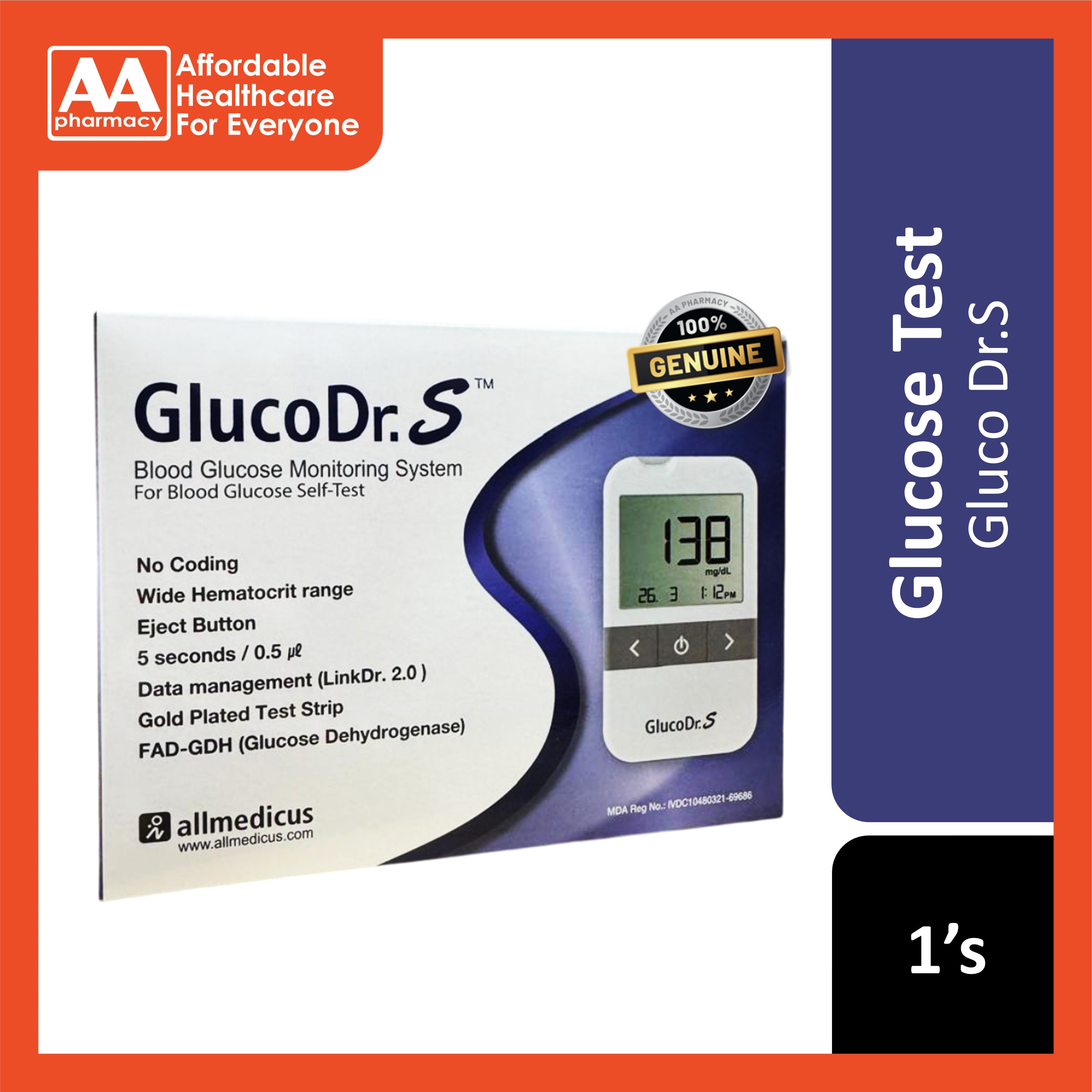 Gluco Dr.S Blood Glucose Monitoring System (AGM-513S) Starter Kit 1’s ...