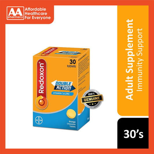 Redoxon Double Action (Vitamin C and Zinc) Chewable Tablet 30's (Orange Flavour)