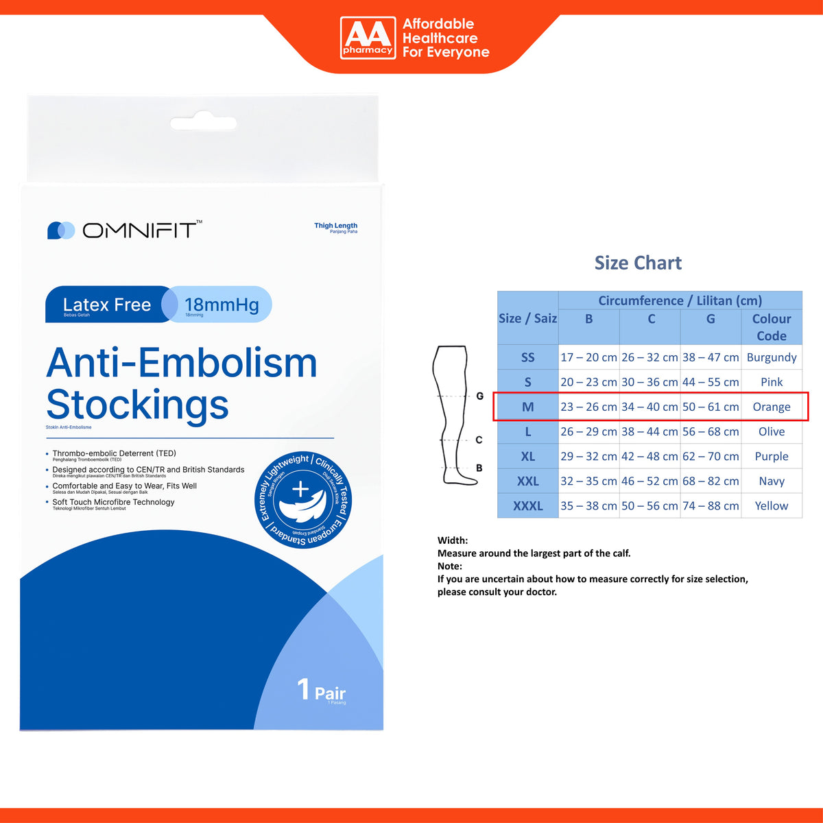 Omnifit Anti-Embolism Stockings 18mmHg (Size SS-XL) - MDA Approved