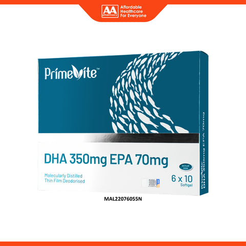 PrimeVite DHA 350mg EPA 70mg Fish Oil Softgel 6x10's