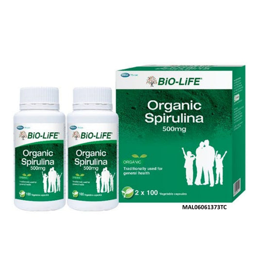 Bio-Life Organic Spirulina 500mg Vegetable Capsule 2x100's [Twinpack]