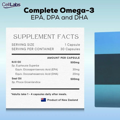 CellLabs SK 2 Omega (Seal Oil and Krill Oil) Softgel Capsules 3x30's
