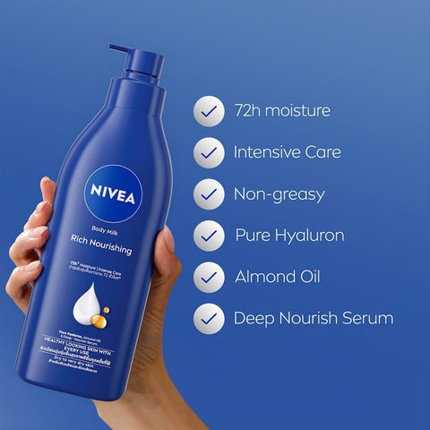 Nivea Rich Nourishing Body Milk (72h Moisture, Intense Care) 350mL