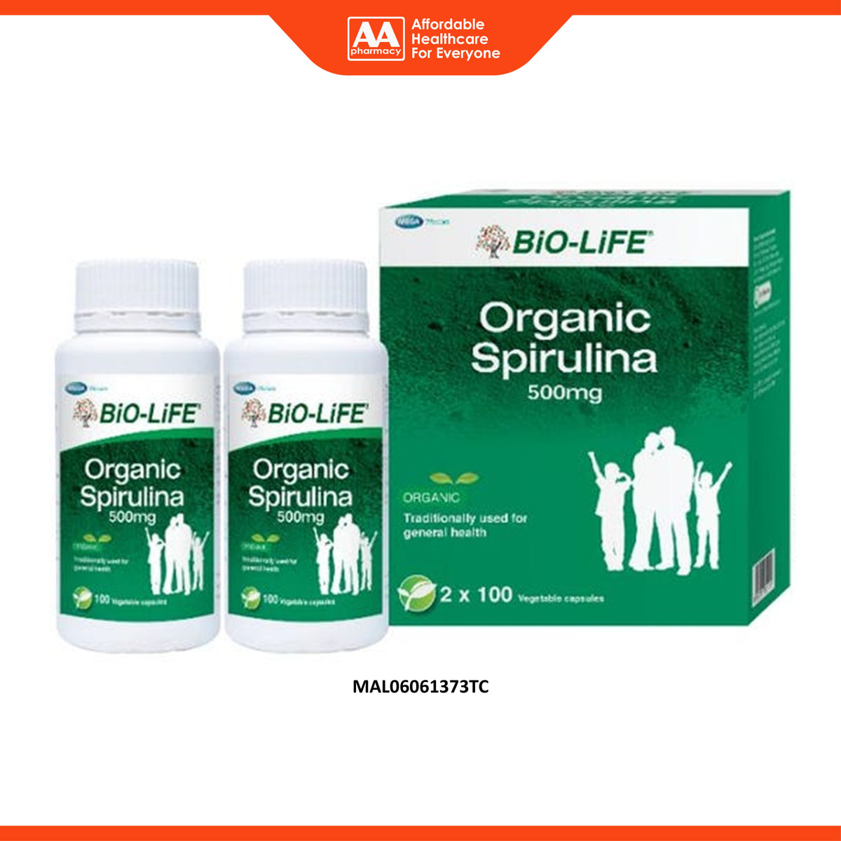 BiO-LiFE Organic Spirulina 500mg Vegecapsule (2 x 100's)