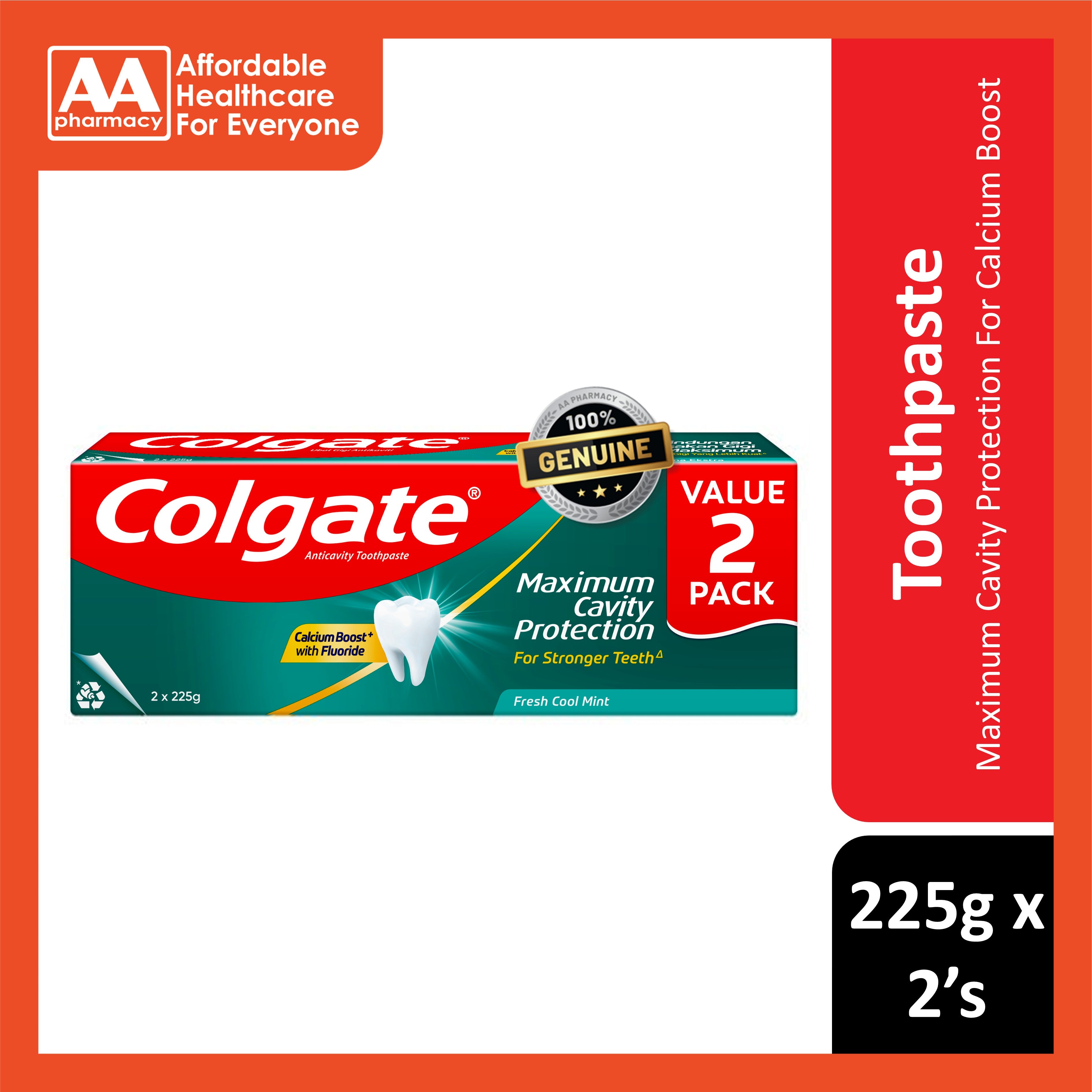 Colgate Maximum Cavity Protection (Fresh Cool Mint) Toothpaste 225gx2's [Twinpack]