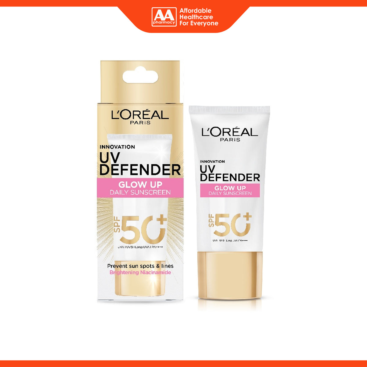 L'Oréal Paris UV Defender Glow Up Daily Sunscreen SPF 50+ PA++++ (50ml) - with Brightening Niacinamide