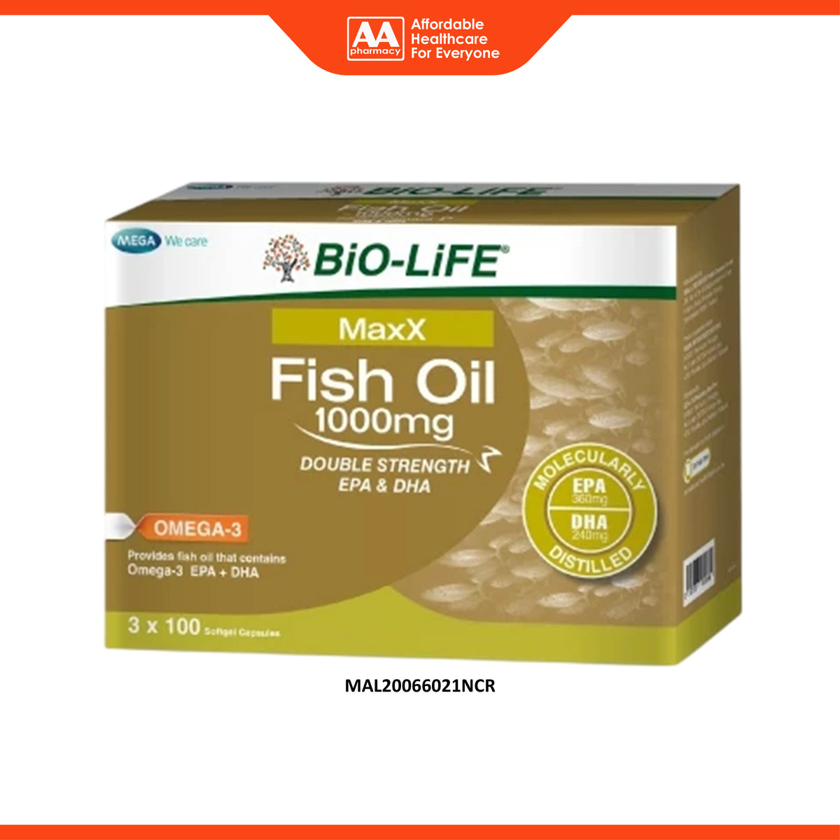 BiO-LiFE MaxX Fish Oil 1000mg Double Strength EPA and DHA Softgel Capsule (3 x 100's)
