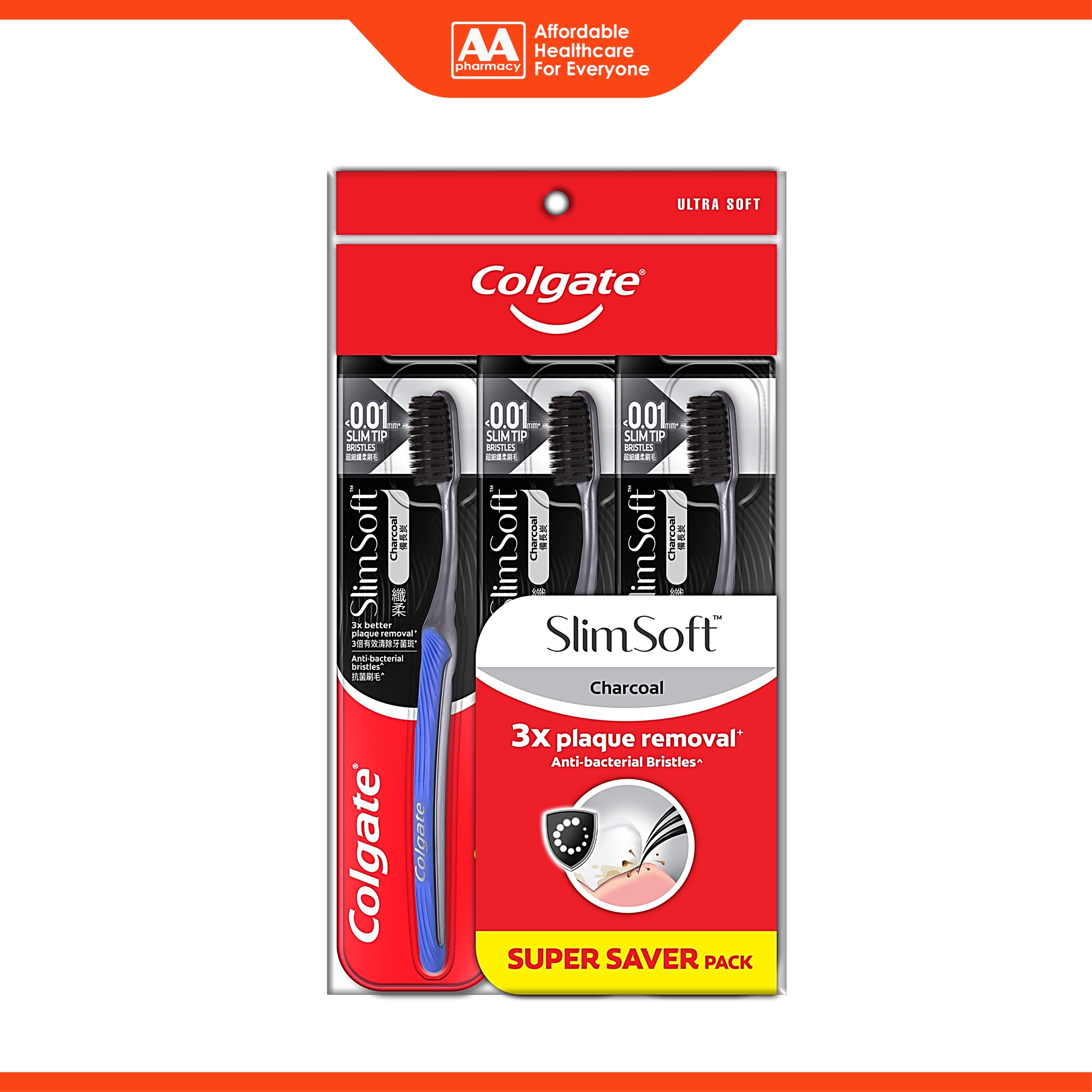 Colgate Toothbrush - Slim Soft Charcoal, Ultra Soft (3's)