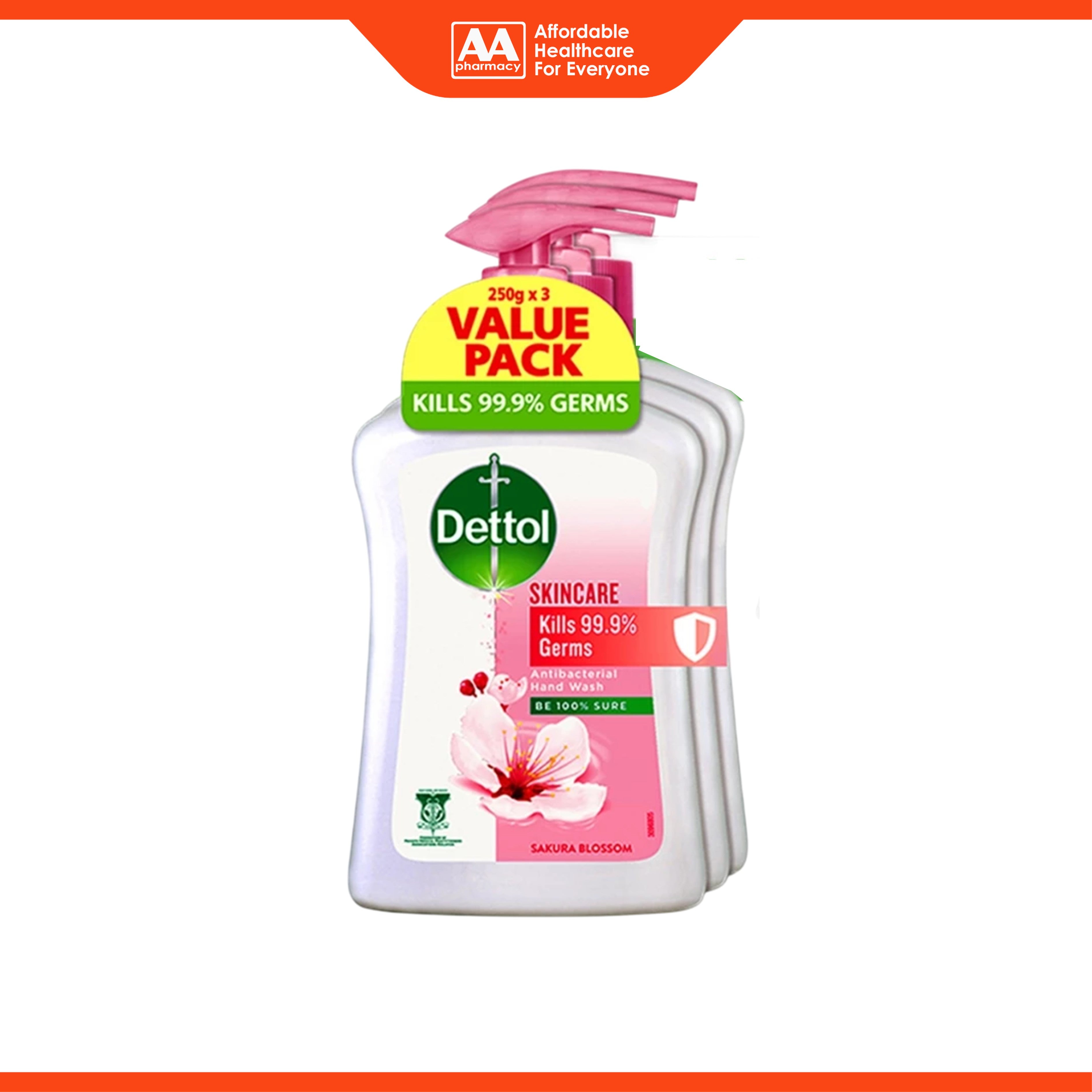 Dettol (Skincare) Antibacterial Hand Wash 250gx3's [Value Pack]