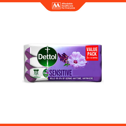 Dettol (Sensitive) Anti-Bacterial Wet Wipes 3x10's [Value Pack]