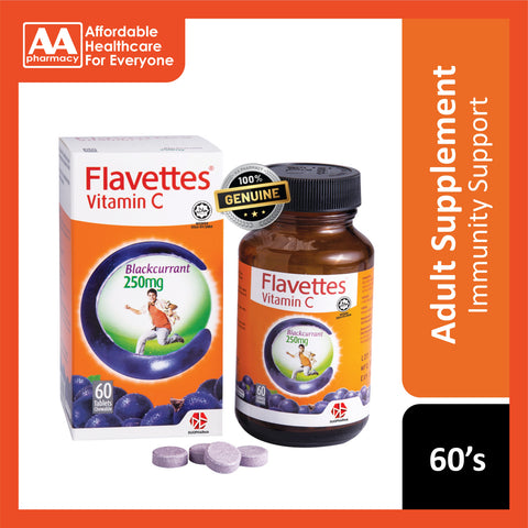 Flavettes Vitamin C 250mg Chewable Tablet 60's (Blackcurrant Flavour)