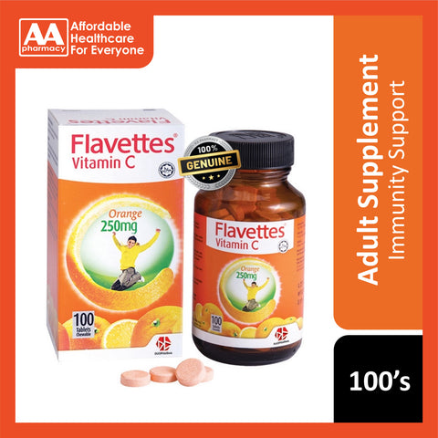 Flavettes Vitamin C 250mg Chewable Tablet 100's (Orange Flavour)