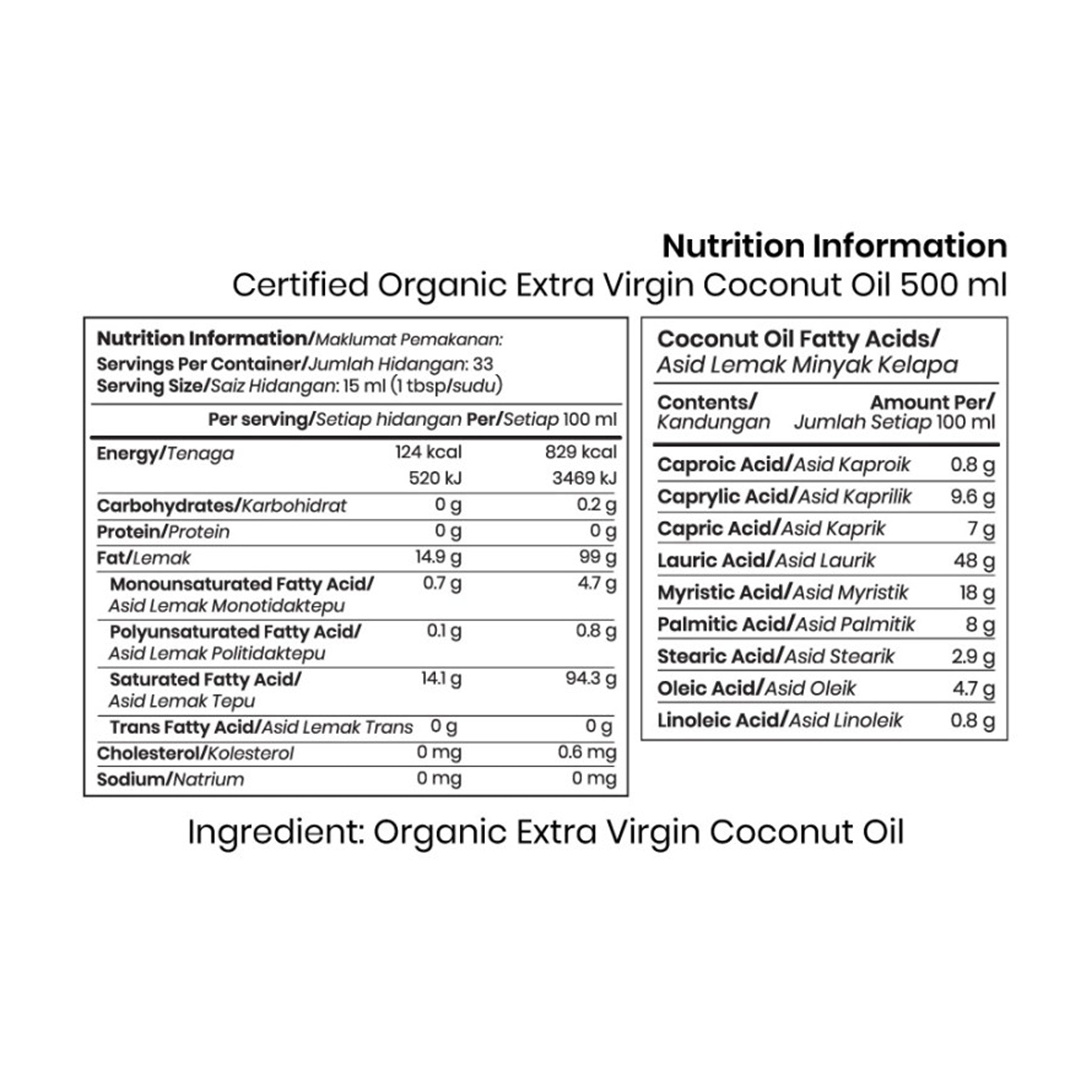 Country Farm Certified Organic Extra Virgin Coconut Oil (500ml) - Cold Pressed and Unrefined