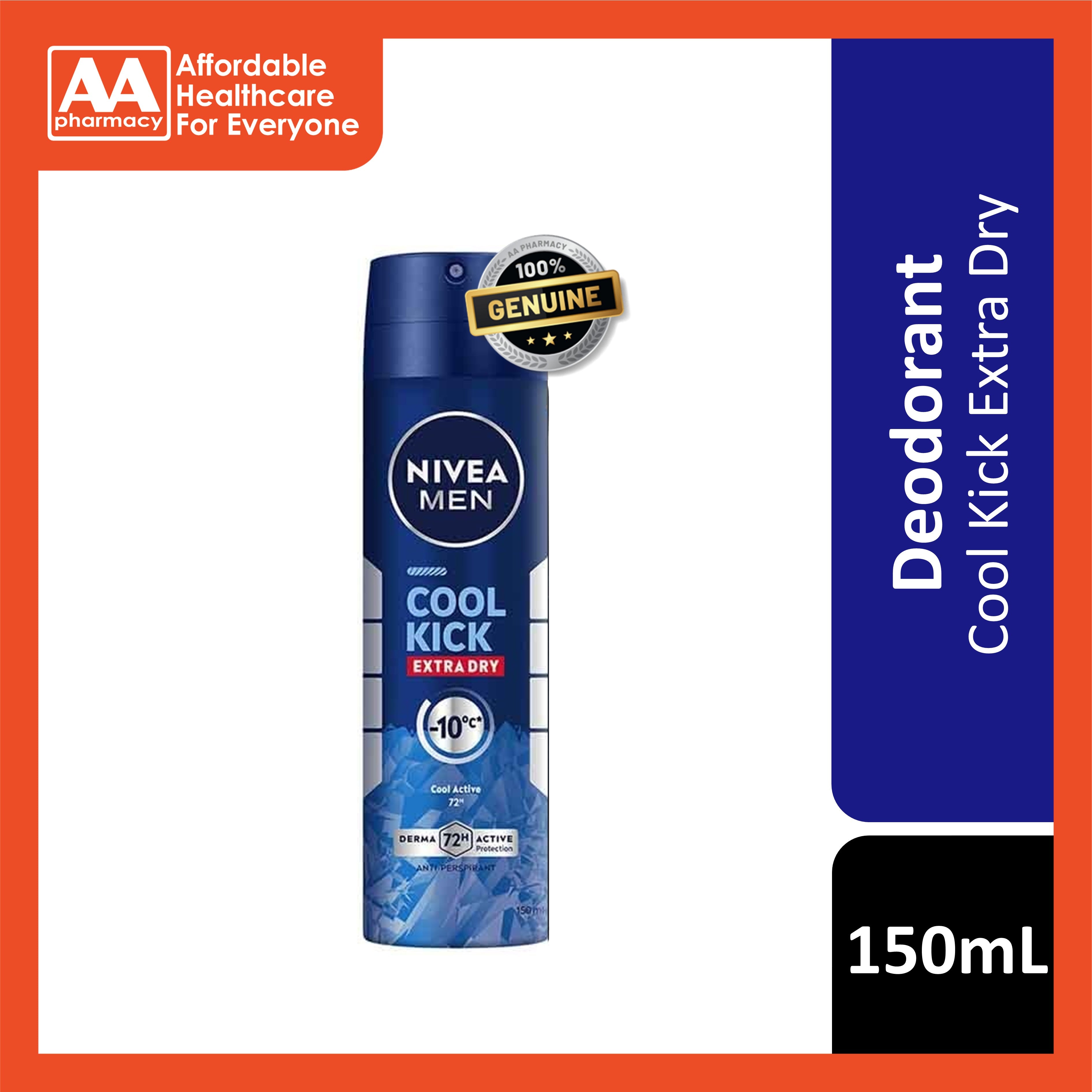 Nivea Men Cool Kick Extra Dry 72H Anti-Perspirant Spray 150mL