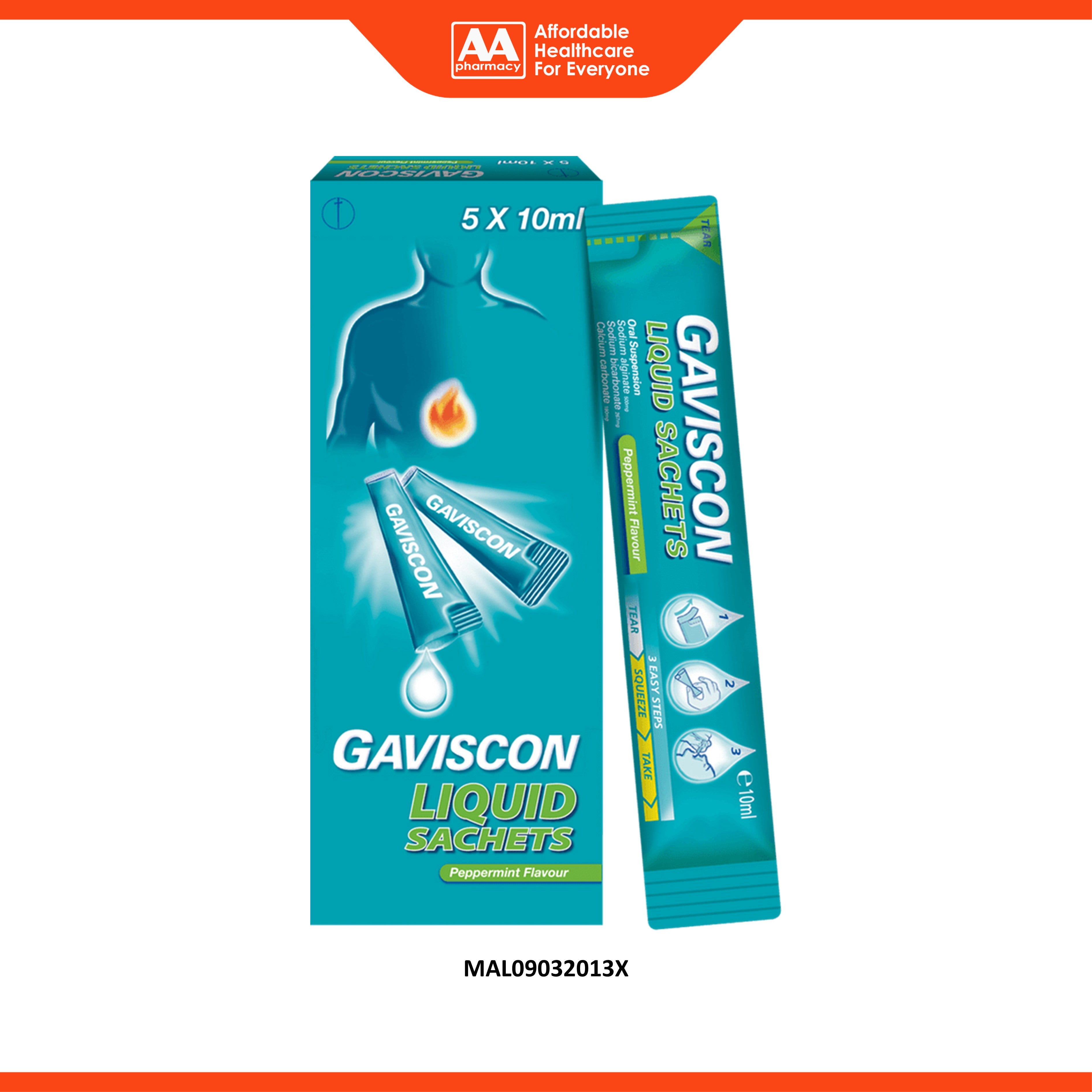 Gaviscon Liquid Sachet 10mLx5's (Peppermint Flavour)