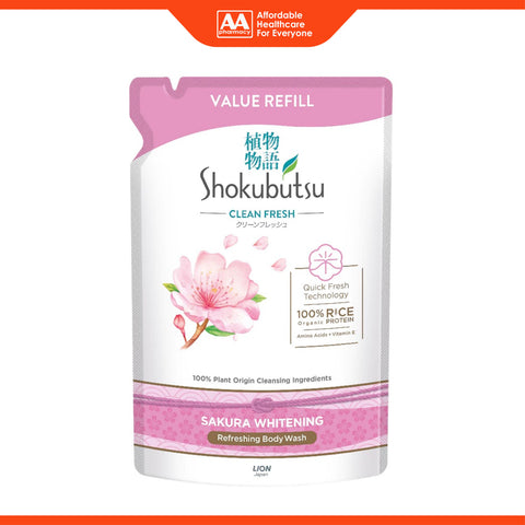Shokubutsu Clean Fresh Refreshing Body Wash (Sakura Whitening) 800g (Refill Pack)