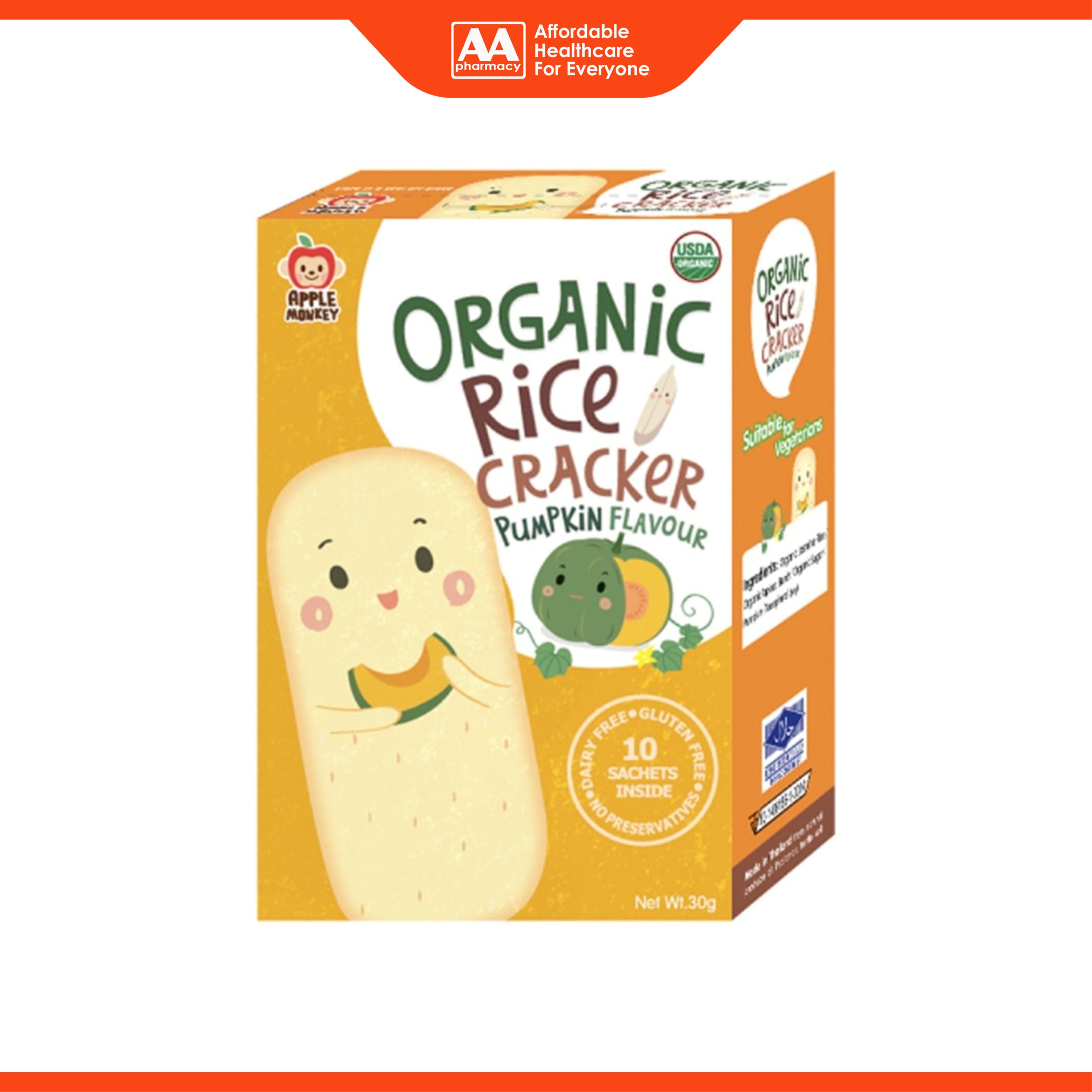 Apple Monkey Organic Rice Cracker - Pumpkin Flavour (10 x 3g)
