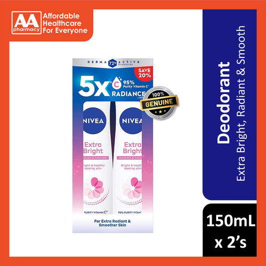 Nivea Extra Bright (Radiant and Smooth) 72H Anti-Perspirant Spray 150mLx2's [Twinpack]