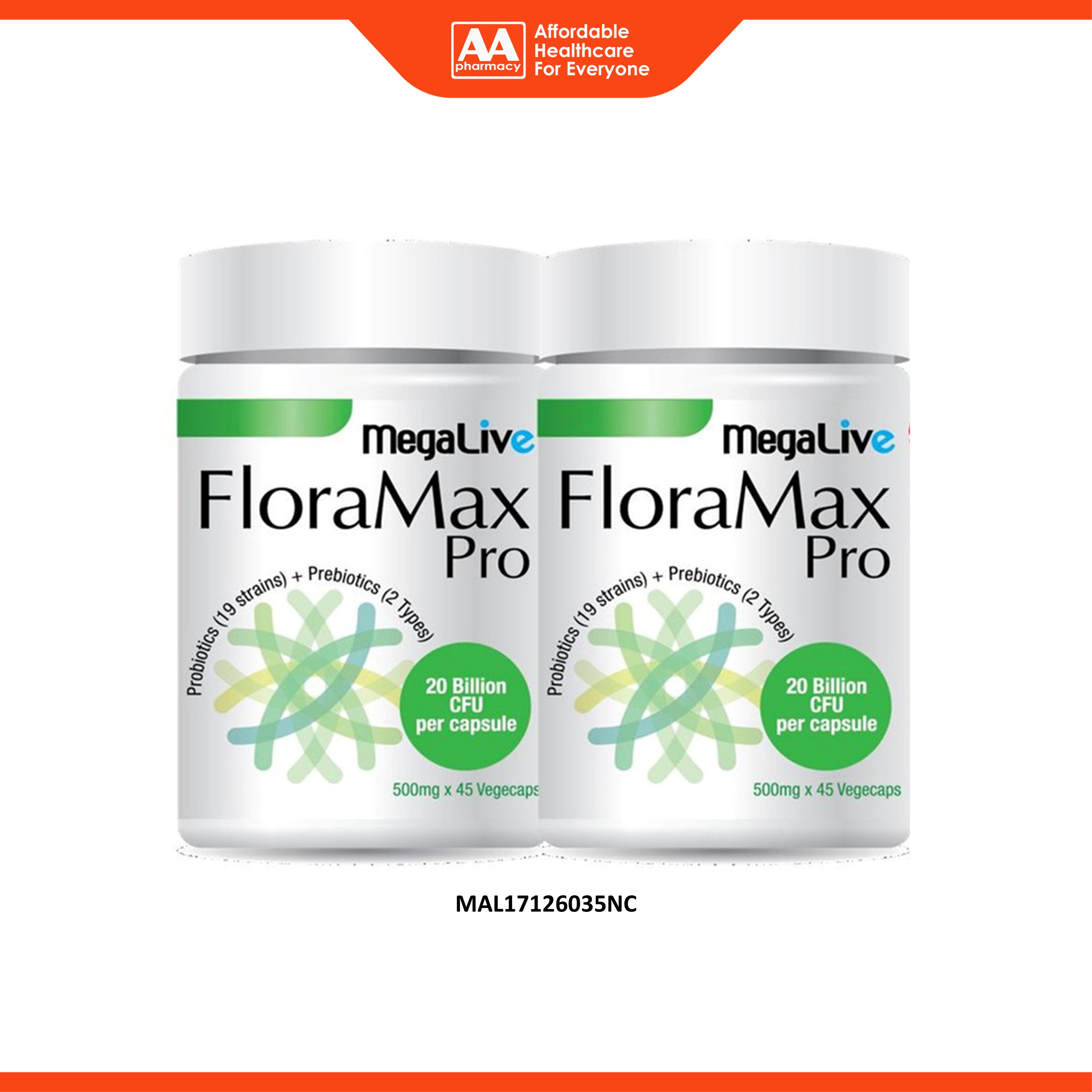 MegaLive FloraMax Pro 20 Billion CFU Vegecapsule 2x45's