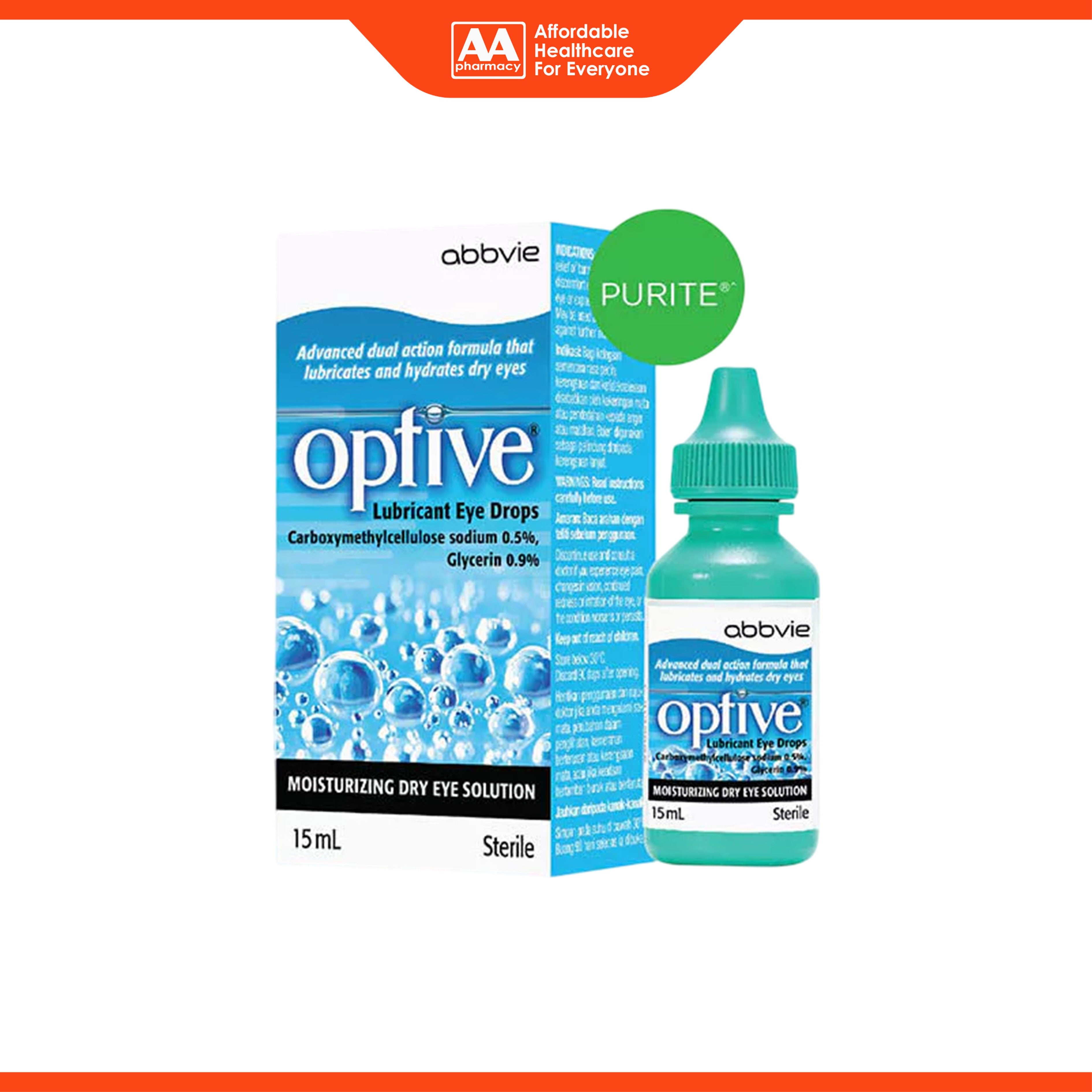 Optive Lubricant Eye Drops (15ml) - Moisturizing Dry Eye Solution