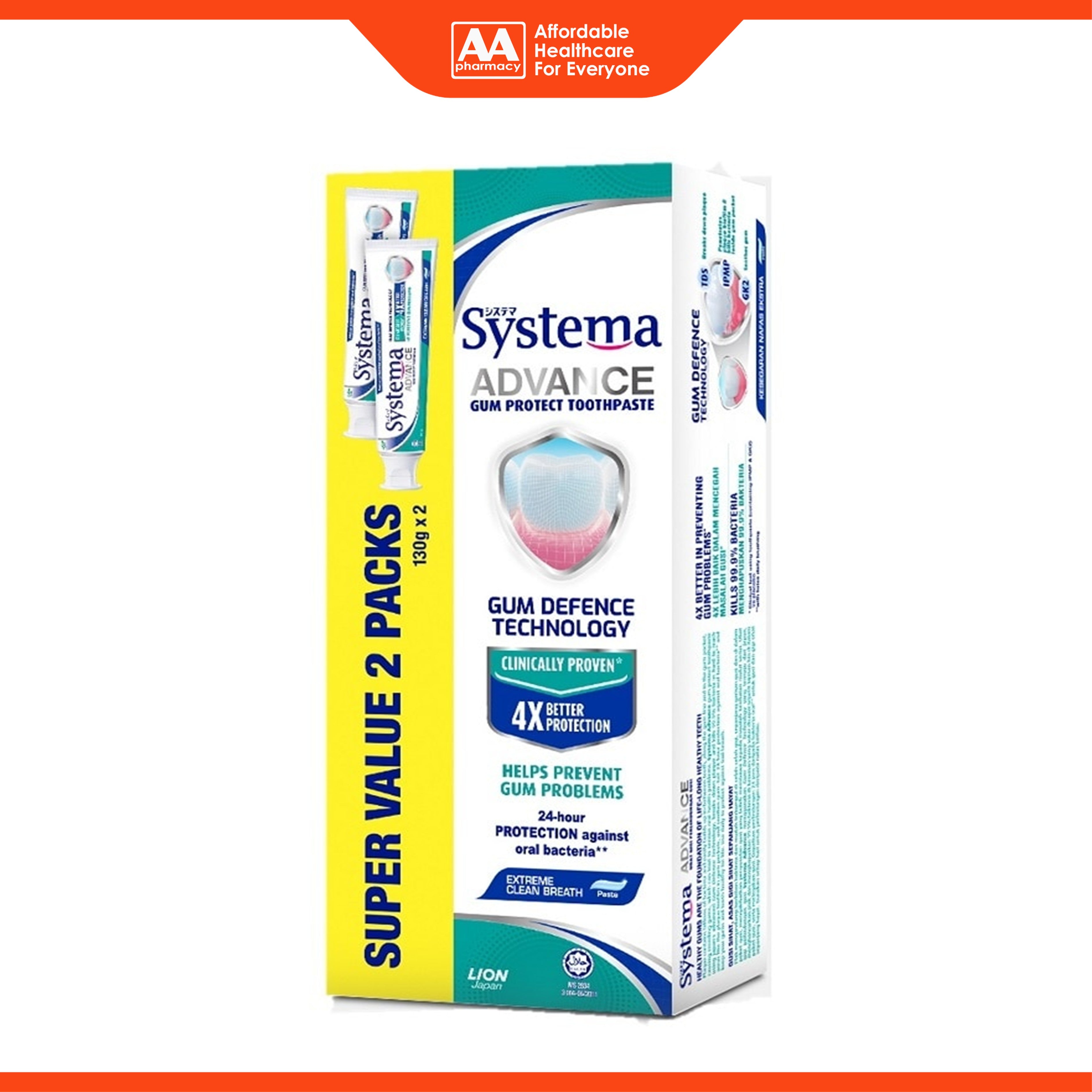 Systema Advance Gum Protect Toothpaste (Extreme Clean Breath) 130gx2's [Twinpack]