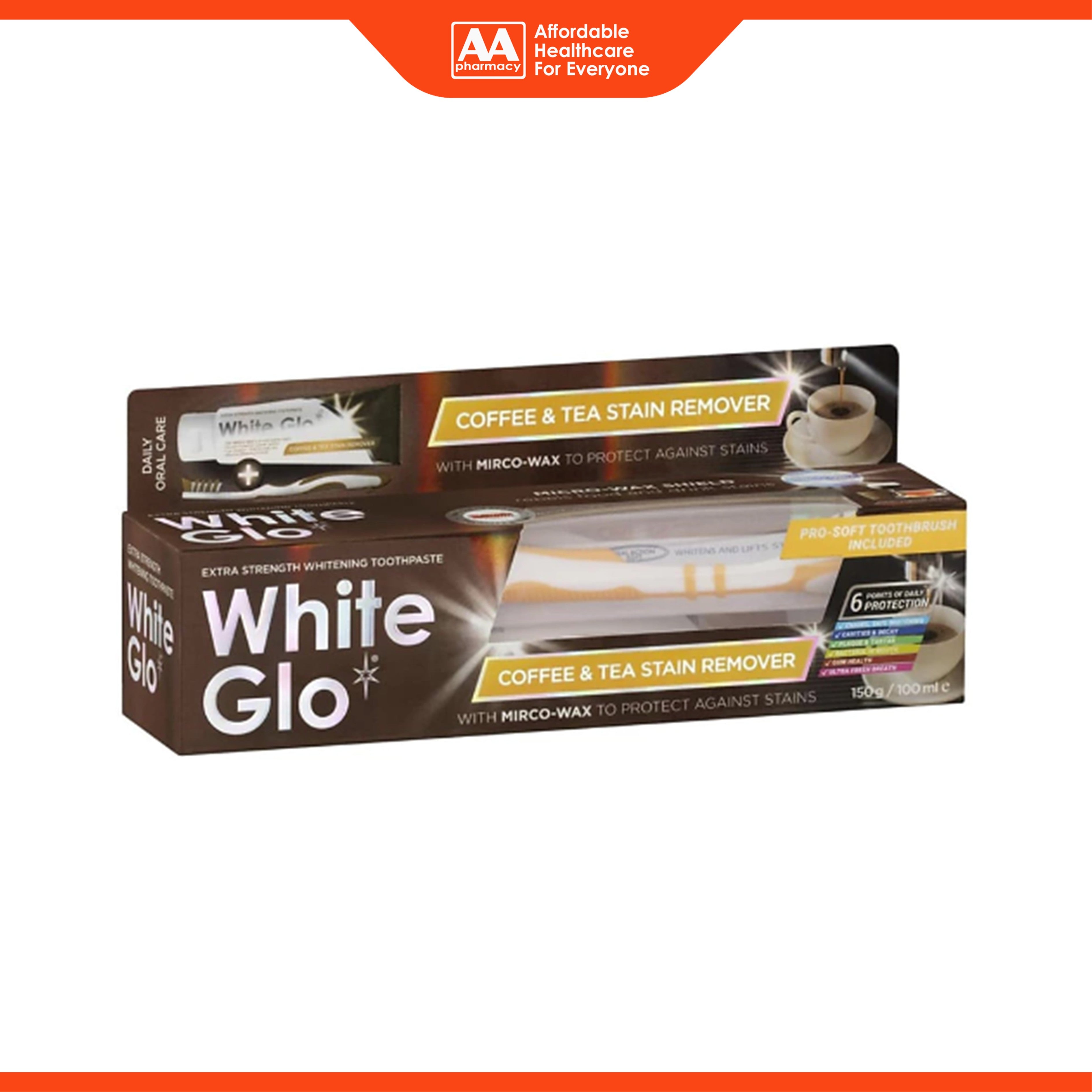 White Glo Extra Strength Whitening Toothpaste - Coffee and Tea Stain Remover (150g)