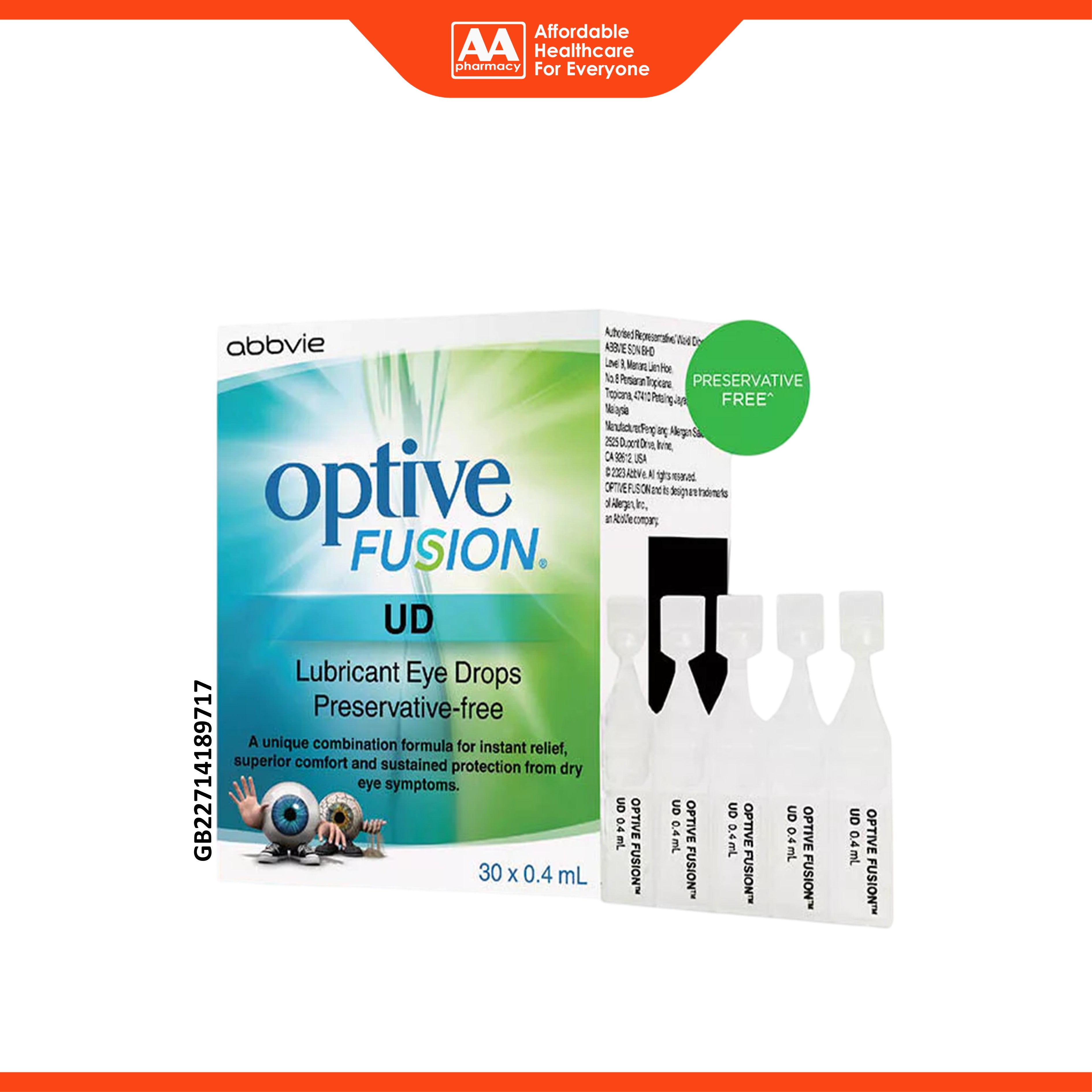 Optive Fusion Unit-Dose Lubricant Eye Drop (Preservative-Free) 0.4mLx30's