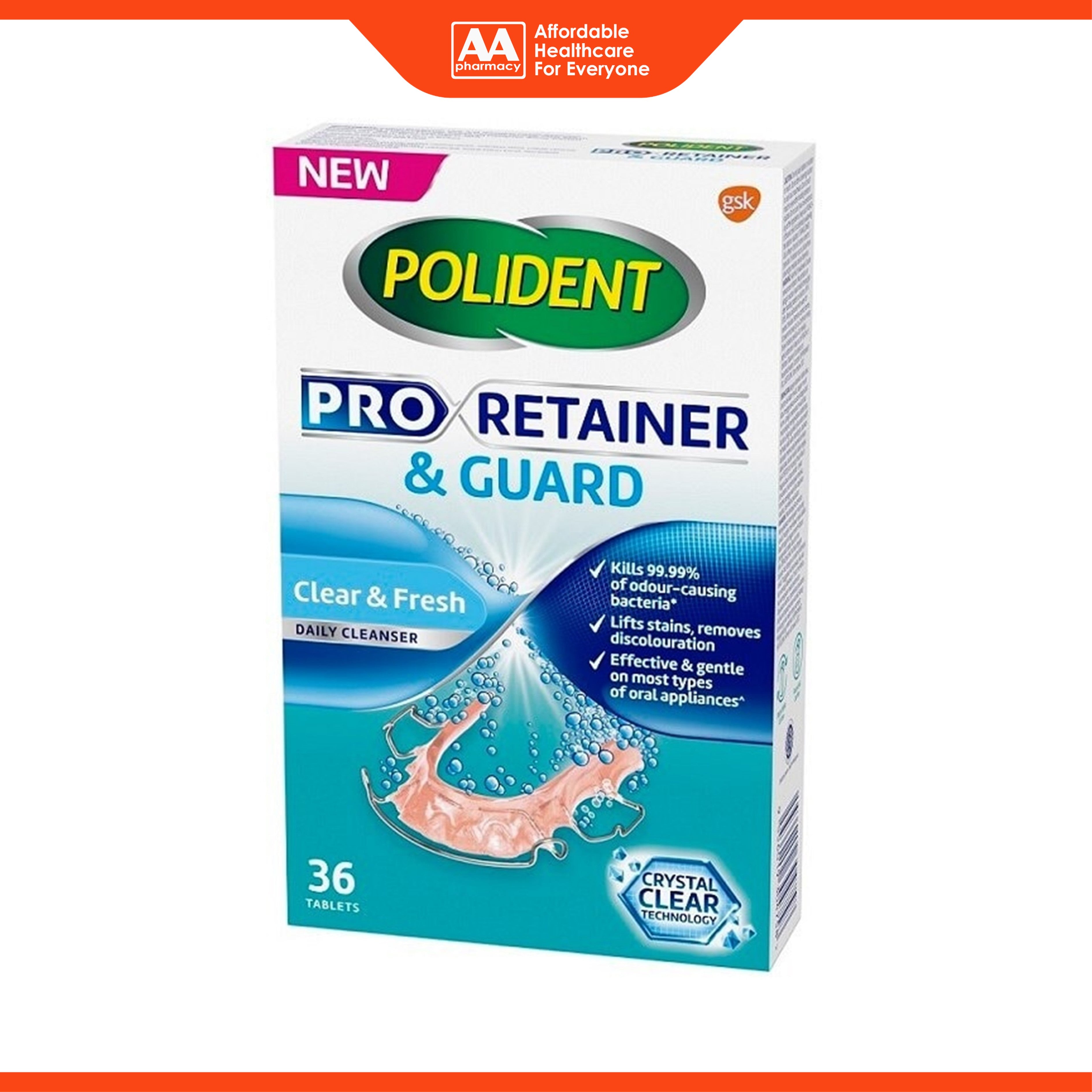 Polident Pro Retainer and Guard Daily Cleanser Tablet 36's