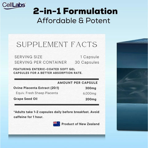 [CLEARANCE] [EXP 08/04/2025] CellLabs Sheep Placenta with Grape Seed Oil Enteric Coated Softgel Capsule 3x10's