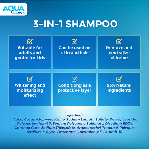 Aqua Sports 3 in 1 Anti-Chlorine Hair and Body Shampoo (Ocean Fresh) 220mL