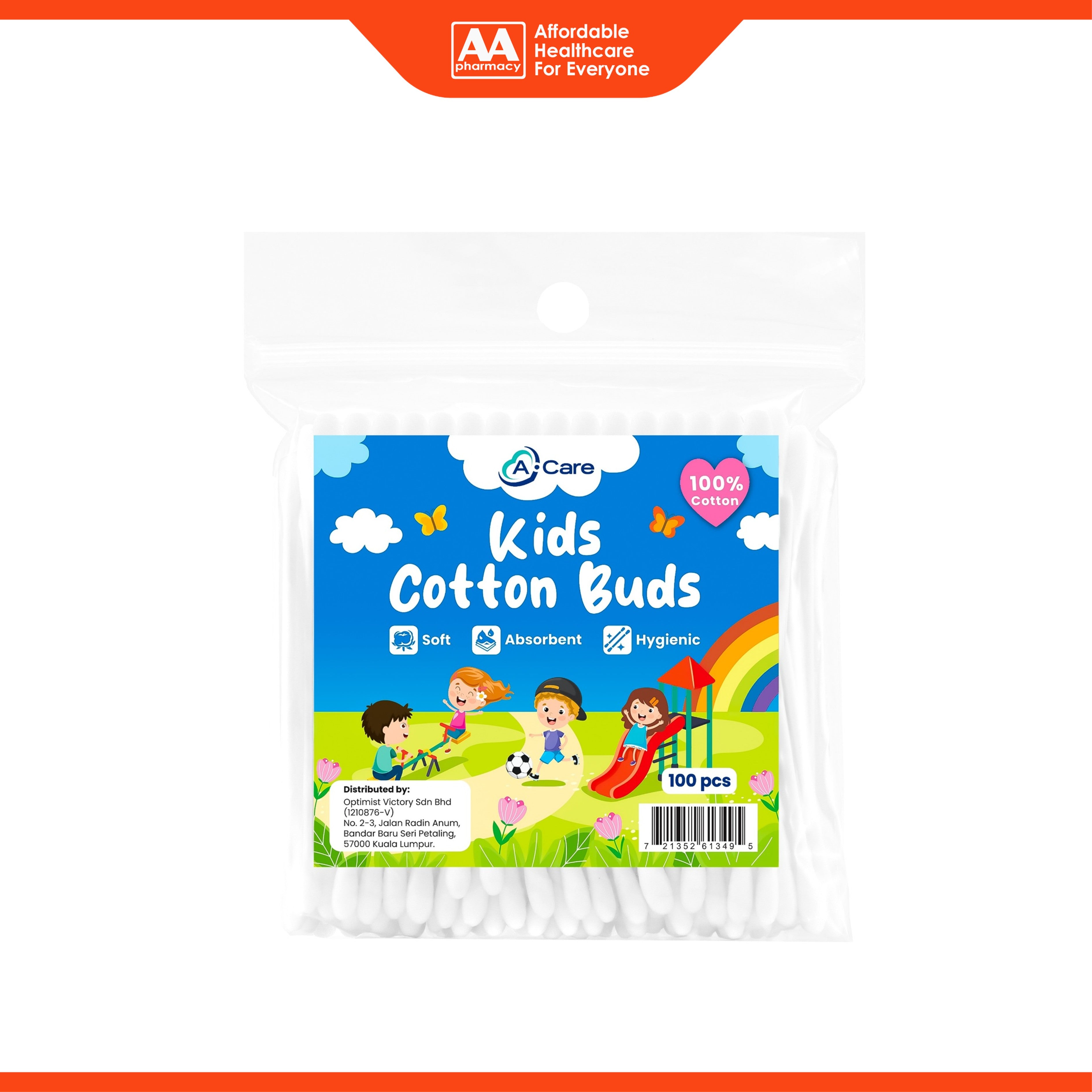 A-Care Kids Cotton Buds Zipper Bag 100's
