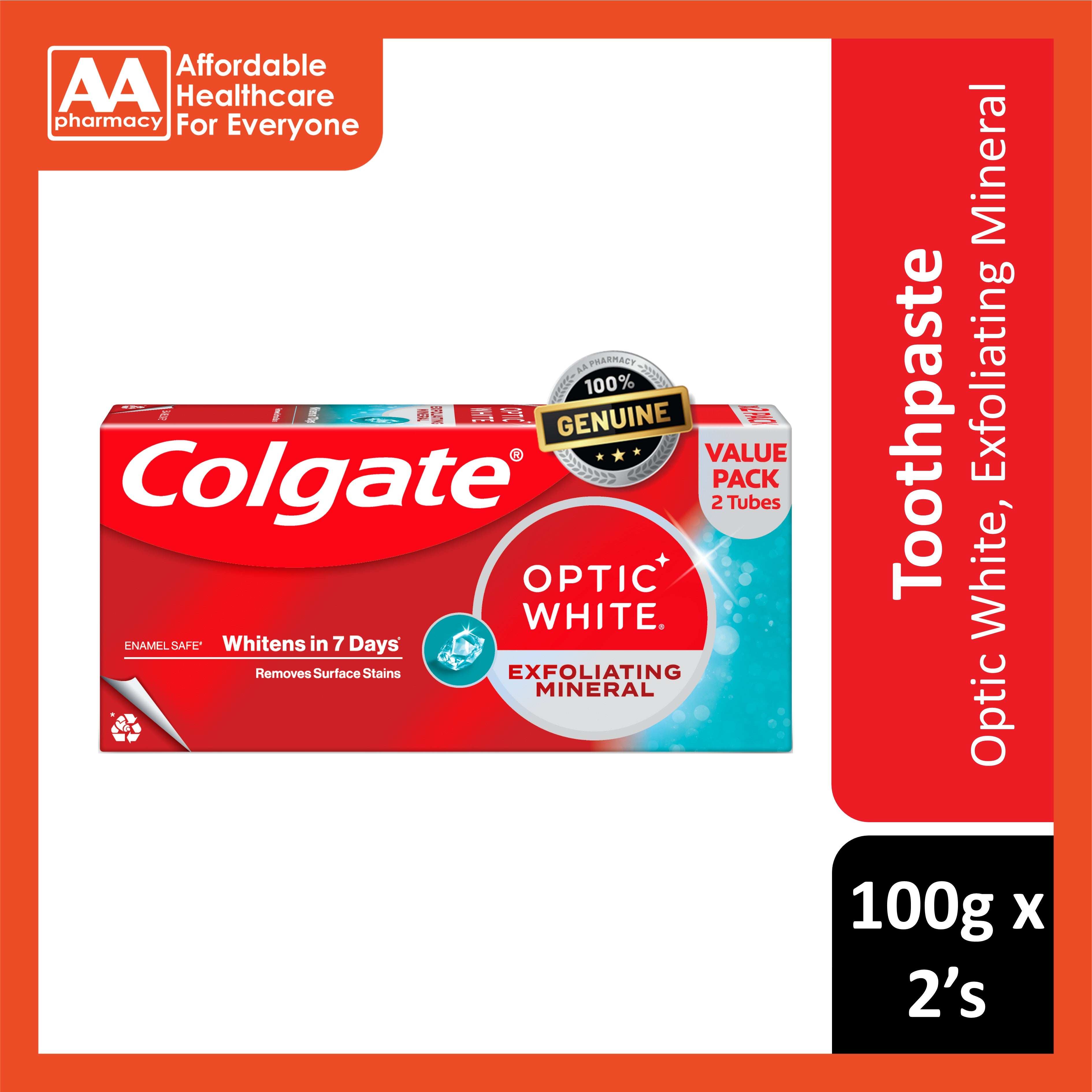 Colgate Toothpaste (Optic White Exfoliating Mineral) 100gx2's [Twinpack]