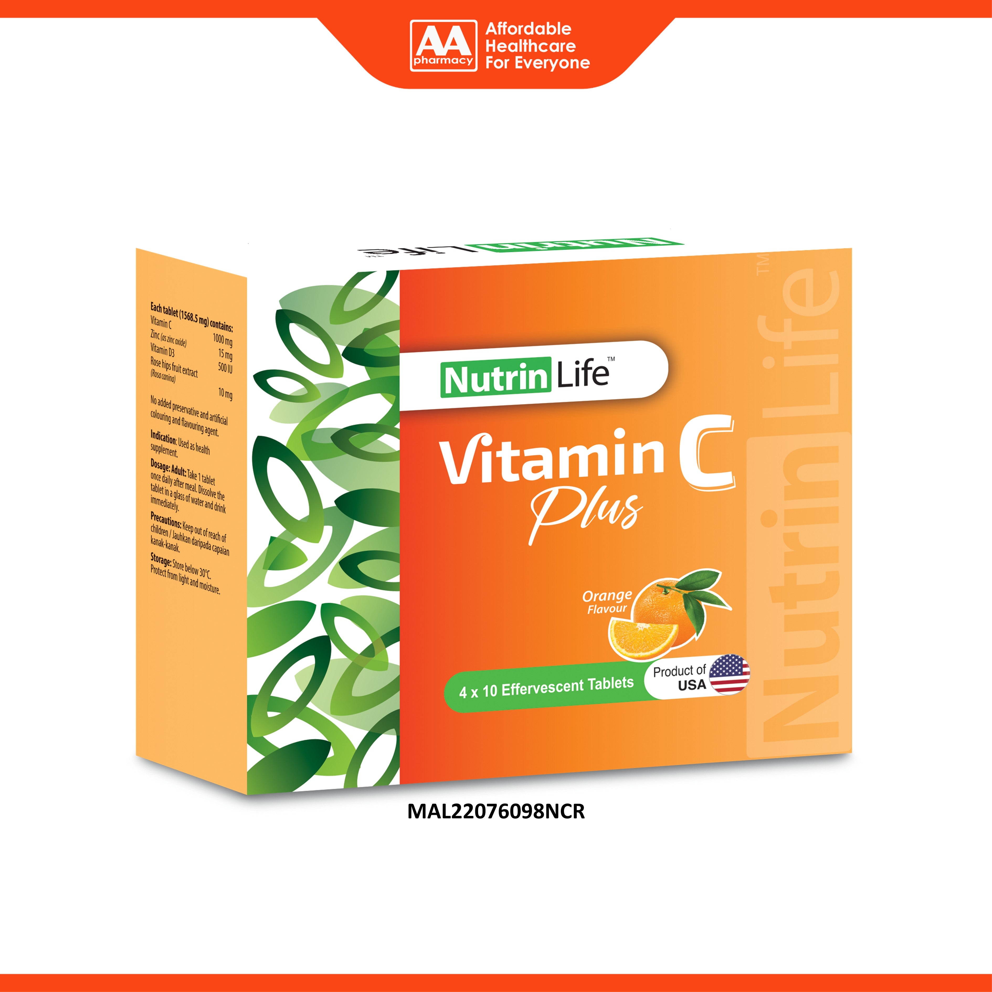 NutrinLife Vitamin C Plus Effervescent Tablet 4x10's