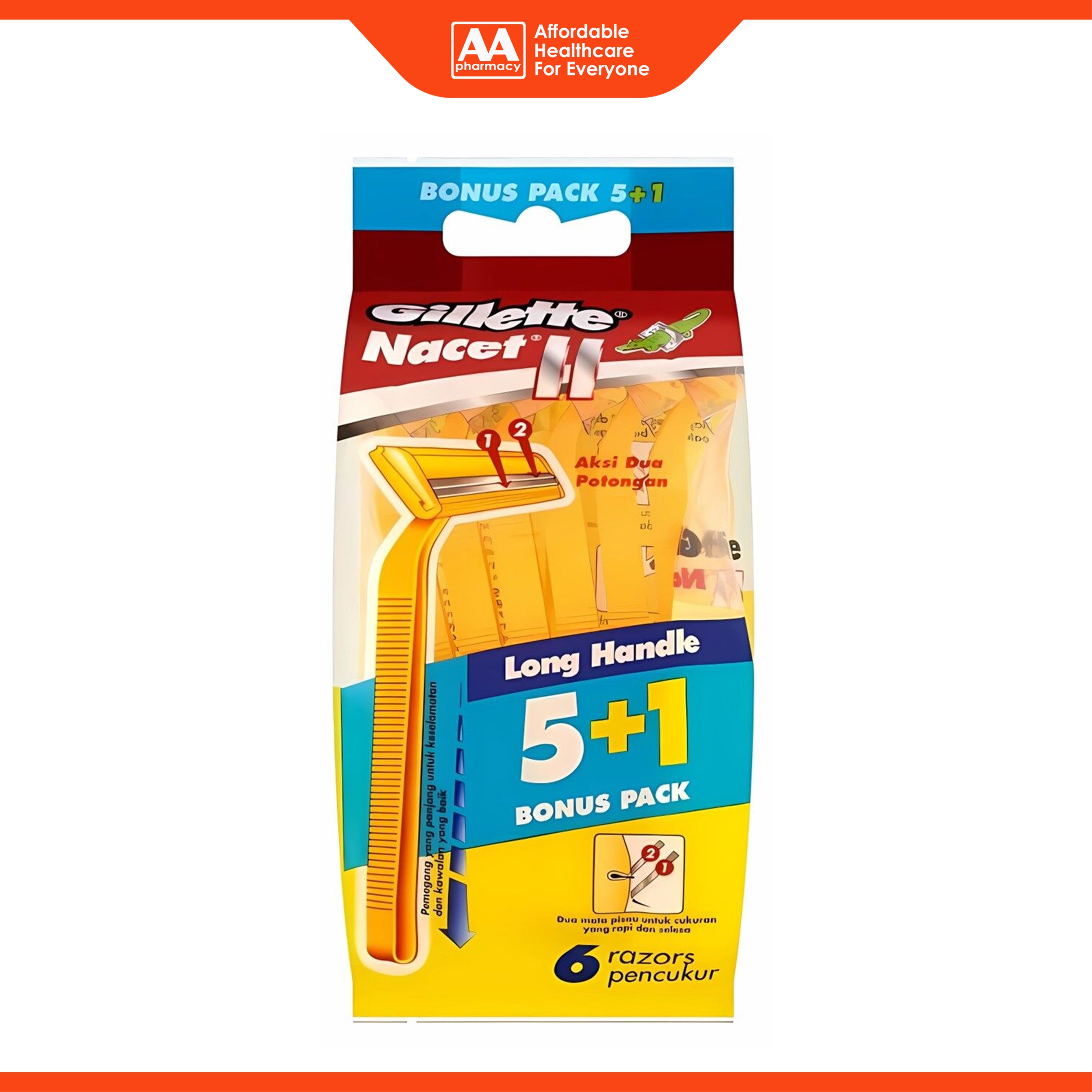 Gillette Nacet II Long Handle Disposable Razor 5+1's