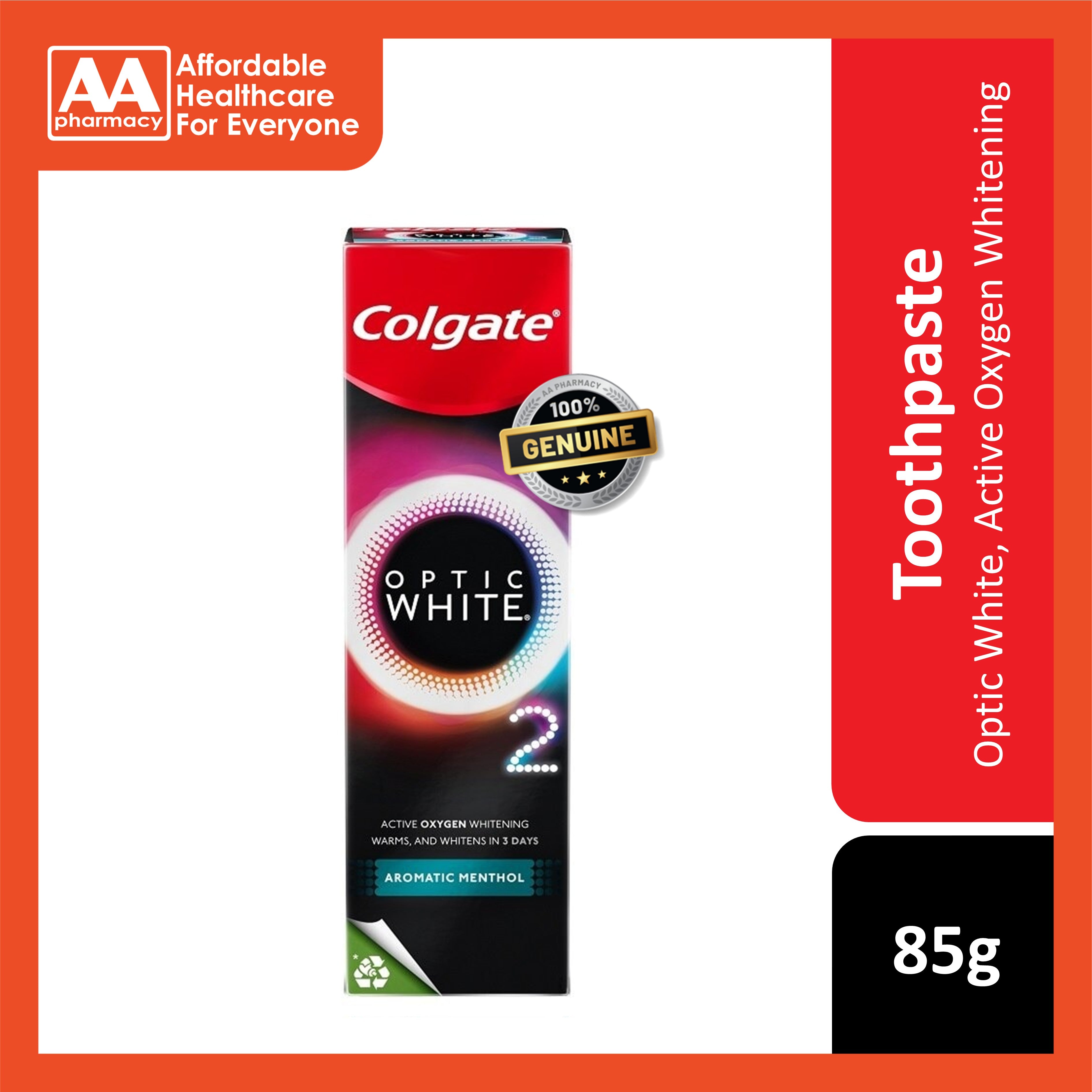 Colgate Toothpaste (Optic White O2 Active Oxygen Whitening, Aromatic Menthol) 85g