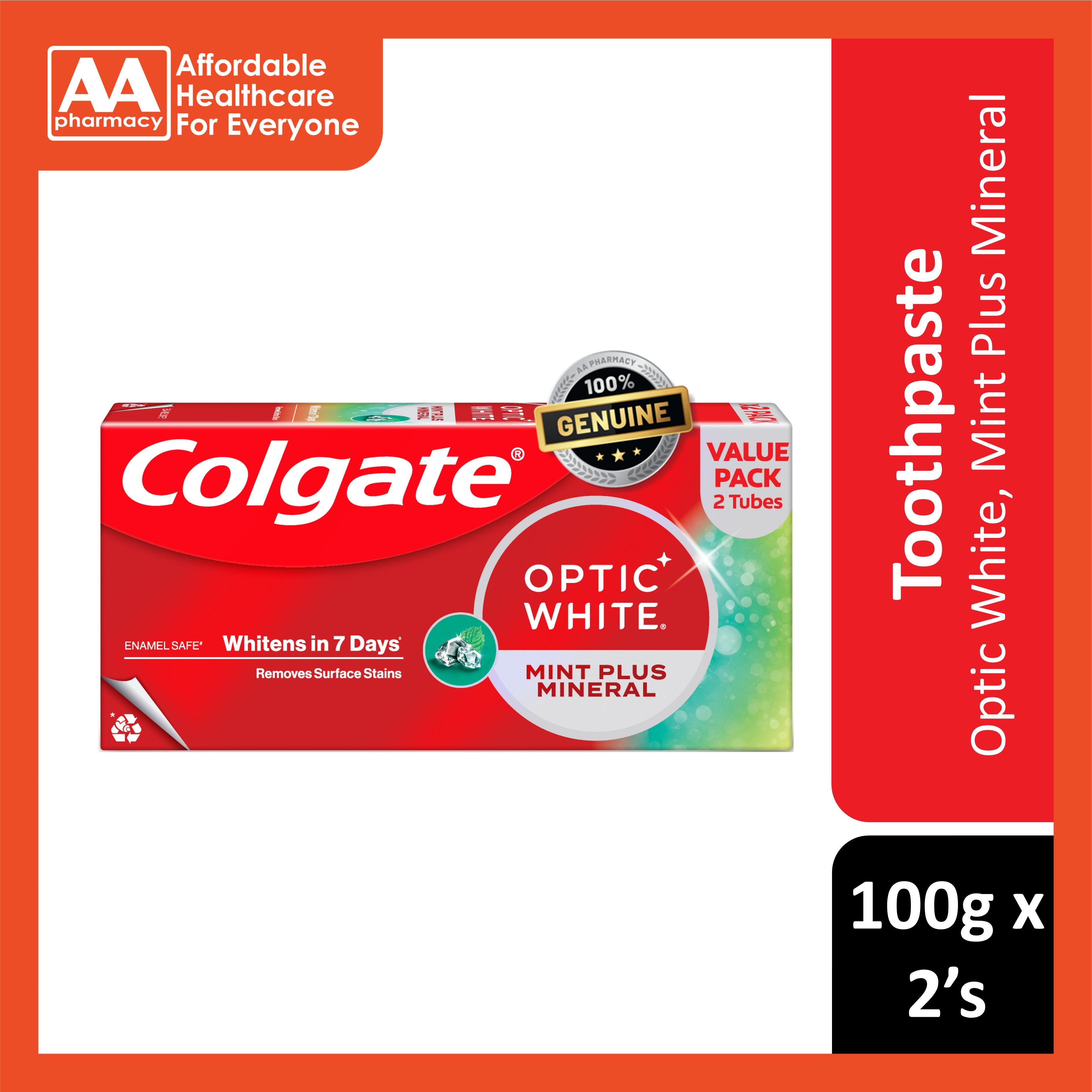 Colgate Toothpaste (Optic White Mint Plus Mineral) 100gx2's [Twinpack]