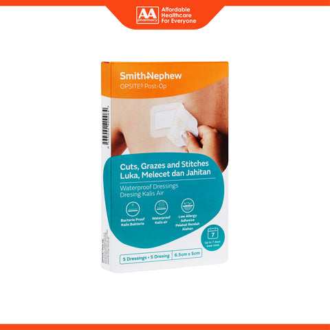 Smith and Nephew Opsite Post-Op Waterproof Dressing 6.5cmx5cm 5's