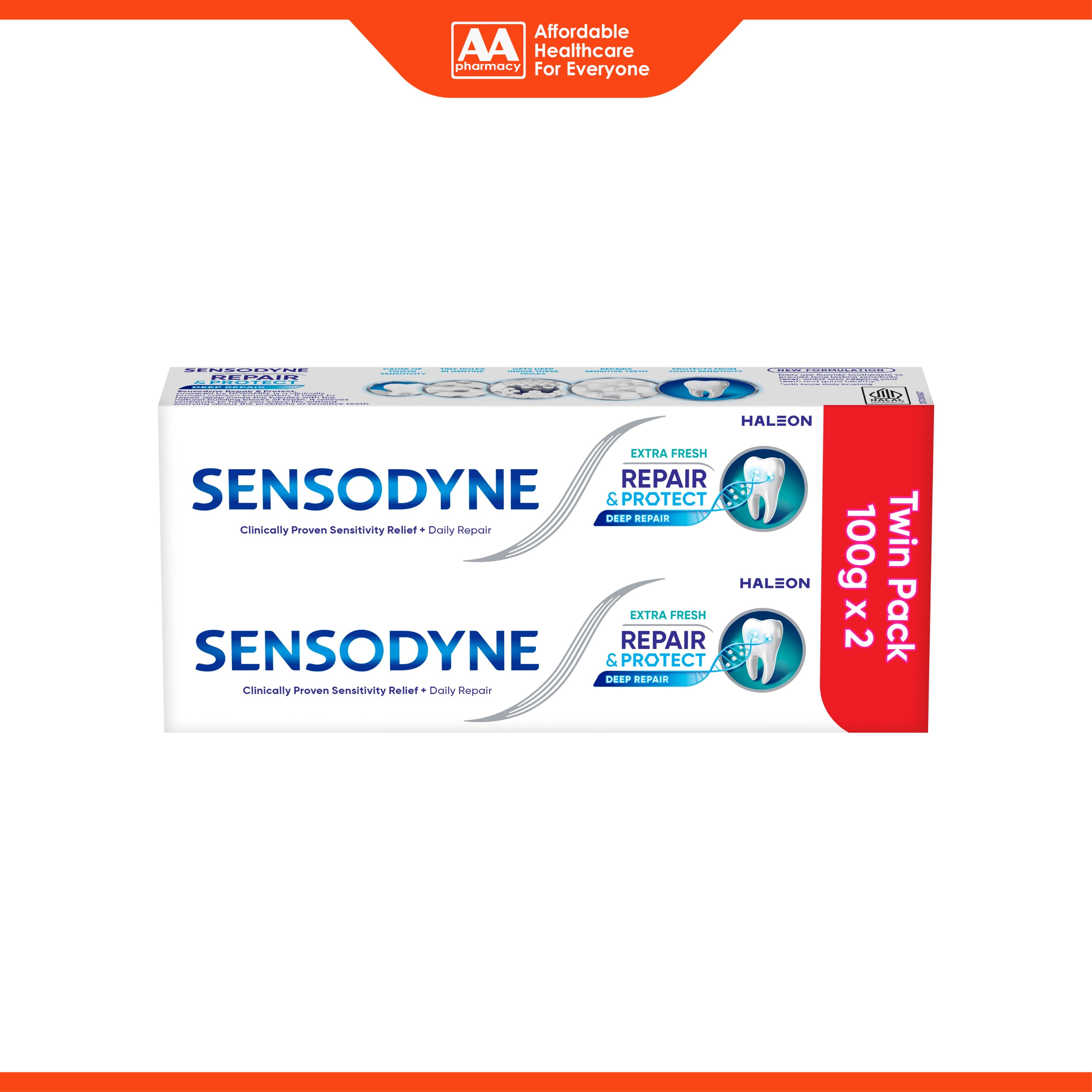 Sensodyne Toothpaste - Repair and Protect, Deep Repair, Extra Fresh (2 x 100g)