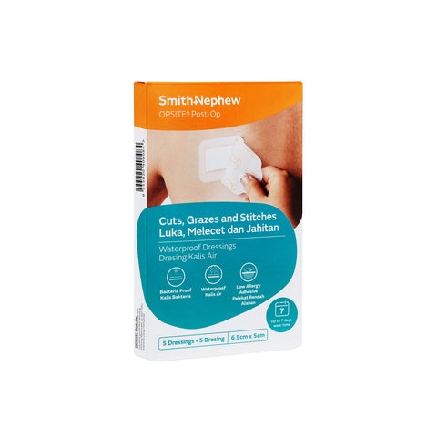 Smith and Nephew Opsite Post-Op Waterproof Dressing 6.5cmx5cm 5's