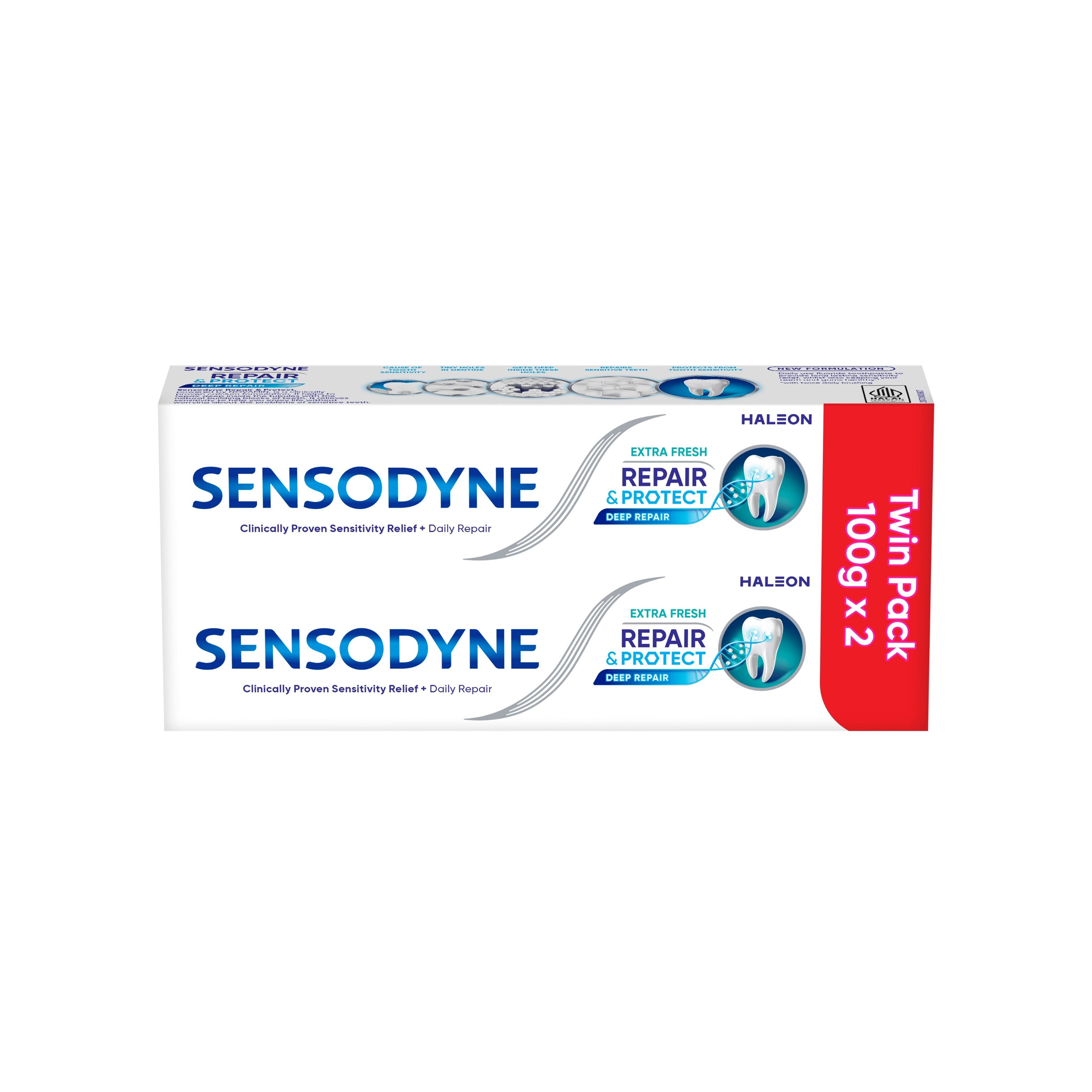 Sensodyne Toothpaste - Repair and Protect, Deep Repair, Extra Fresh (2 x 100g)